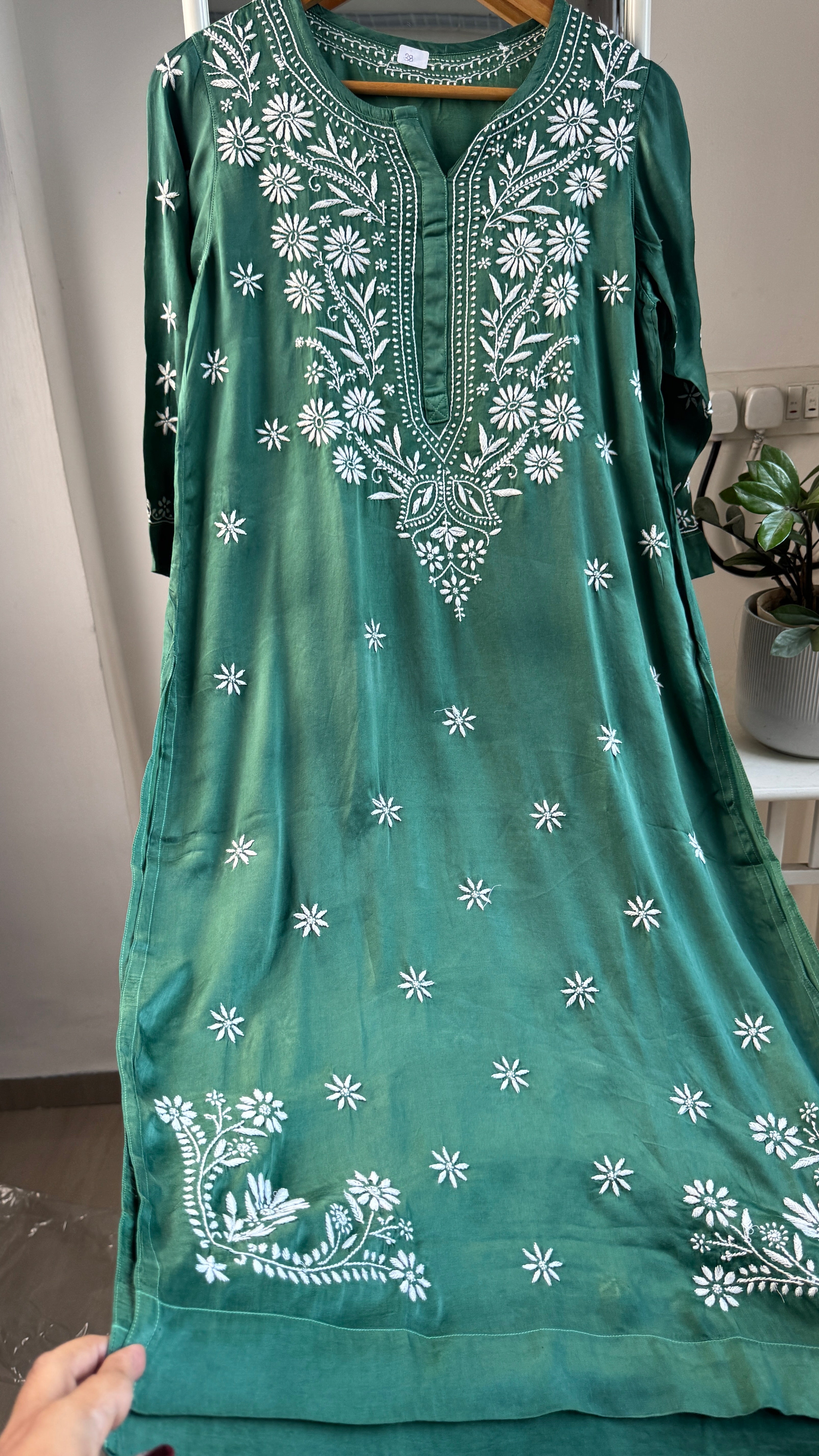 Modal Satin Silk Chikankari Pant Set - Green