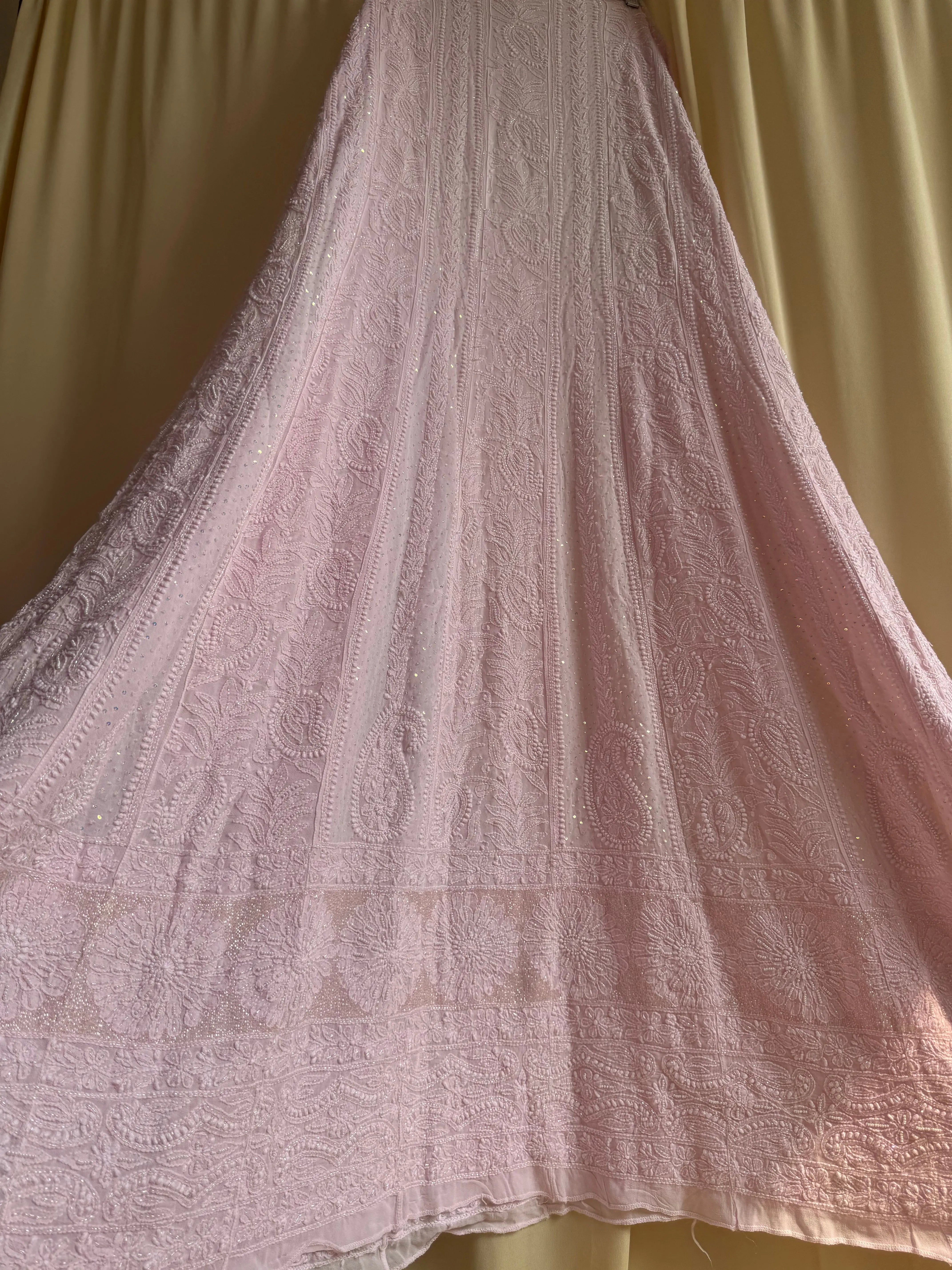 Viscose Anarkali - Semi Stitched - Pearl Work - Pink ARIAA CHIKANKARI