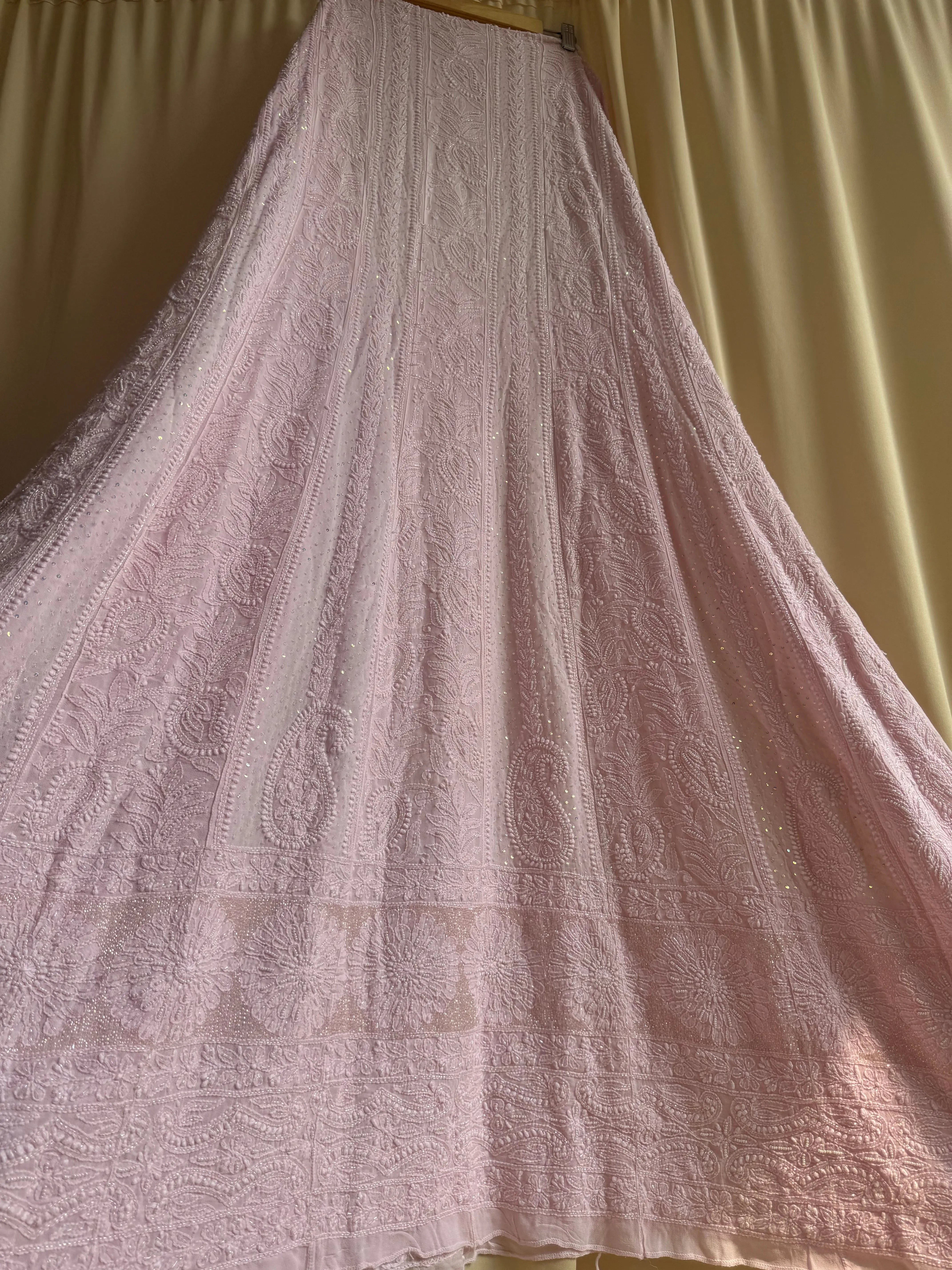 Viscose Anarkali - Semi Stitched - Pearl Work - Pink ARIAA CHIKANKARI