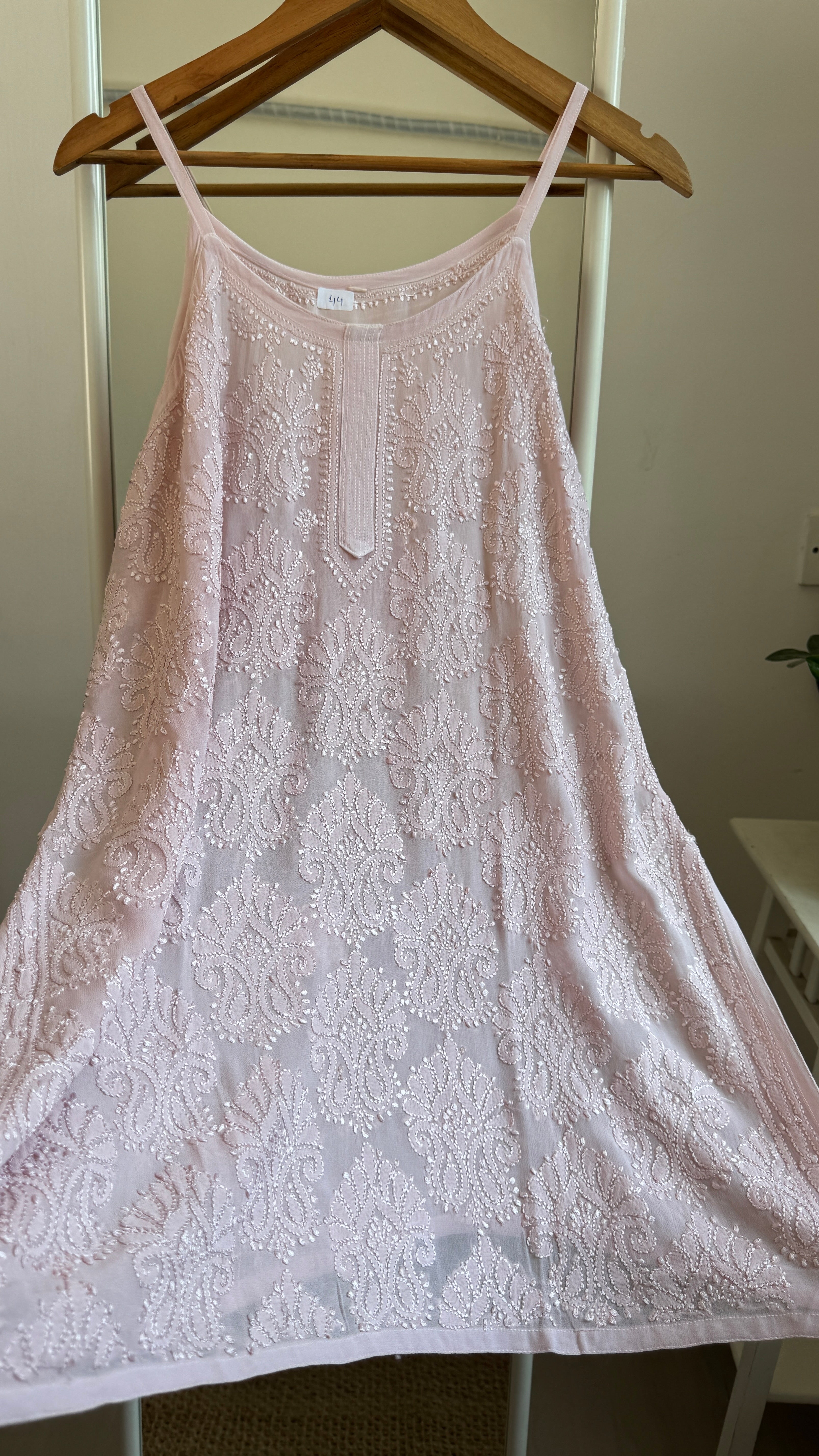 Chikankari Noodle Strap Top in Pale Pink