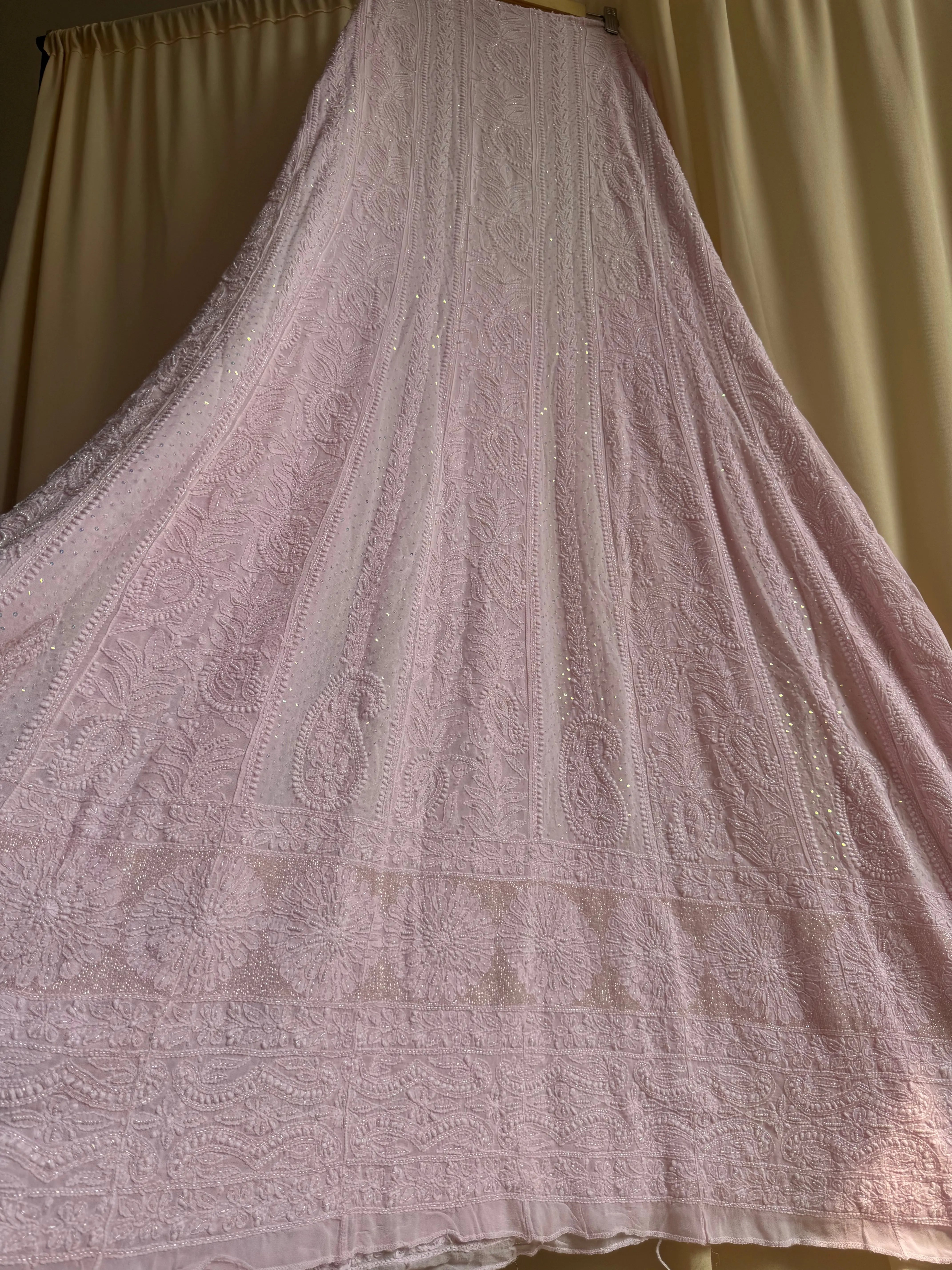 Viscose Anarkali - Semi Stitched - Pearl Work - Pink ARIAA CHIKANKARI