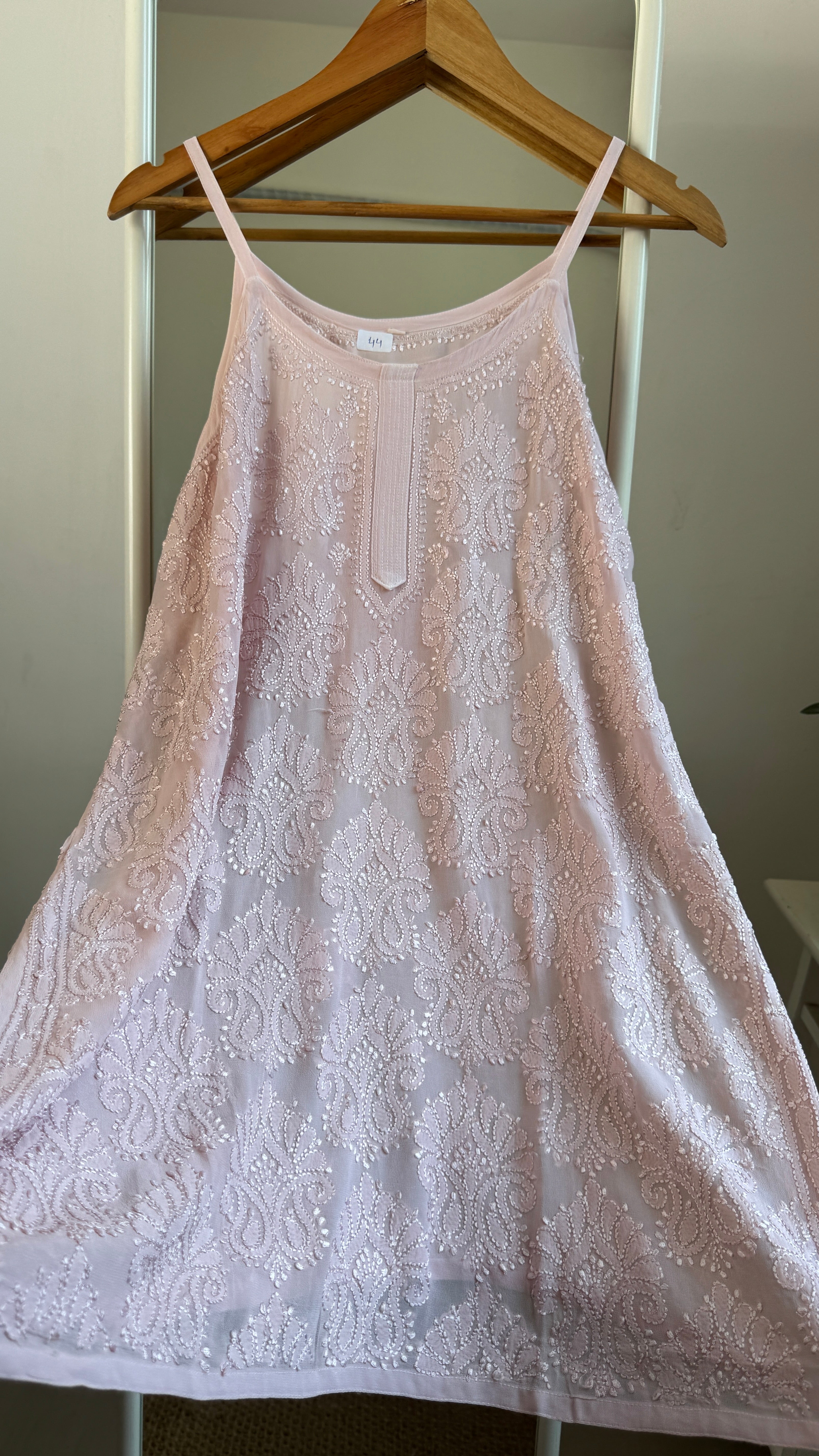 Chikankari Noodle Strap Top in Pale Pink