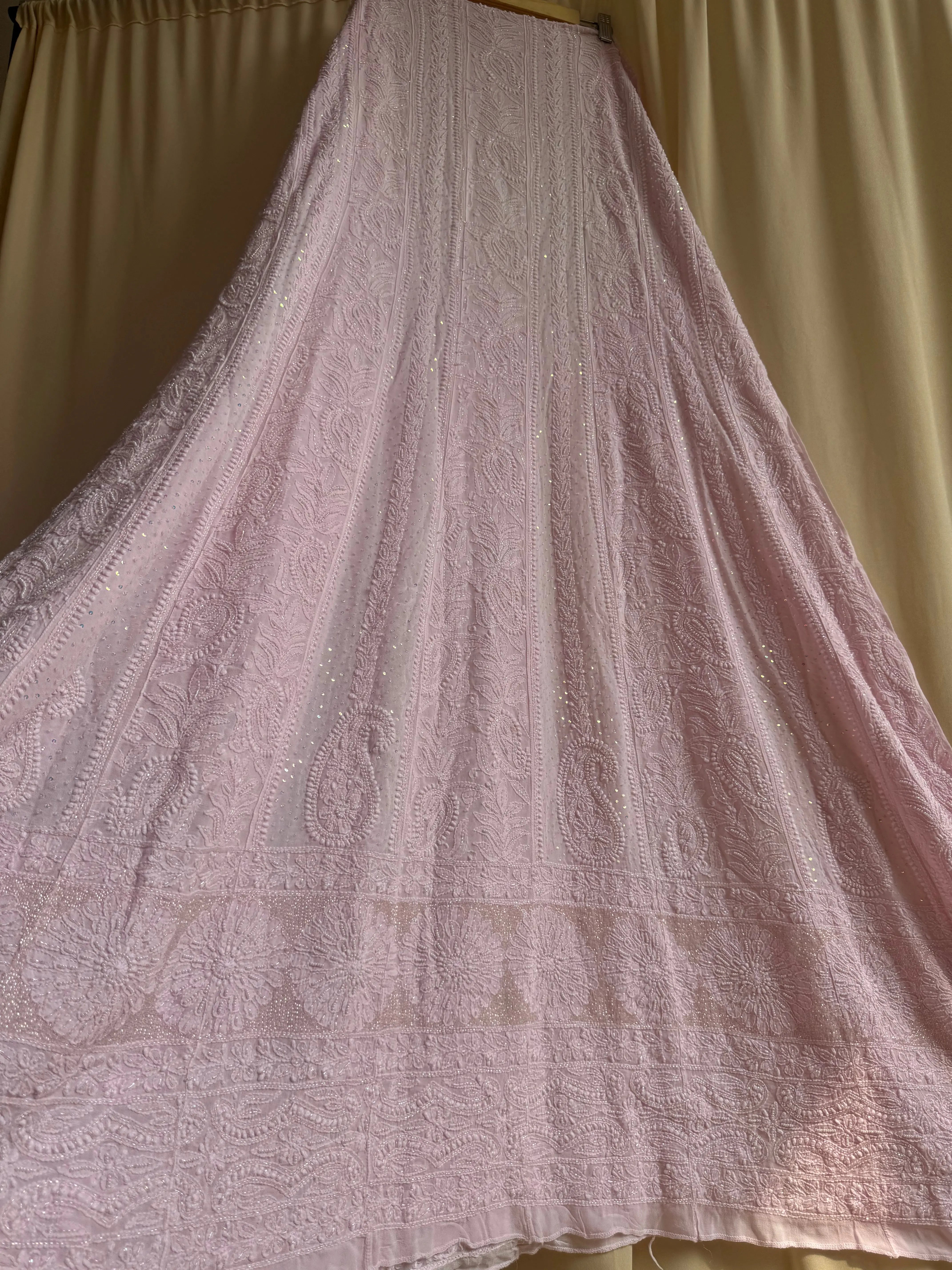 Viscose Anarkali - Semi Stitched - Pearl Work - Pink ARIAA CHIKANKARI