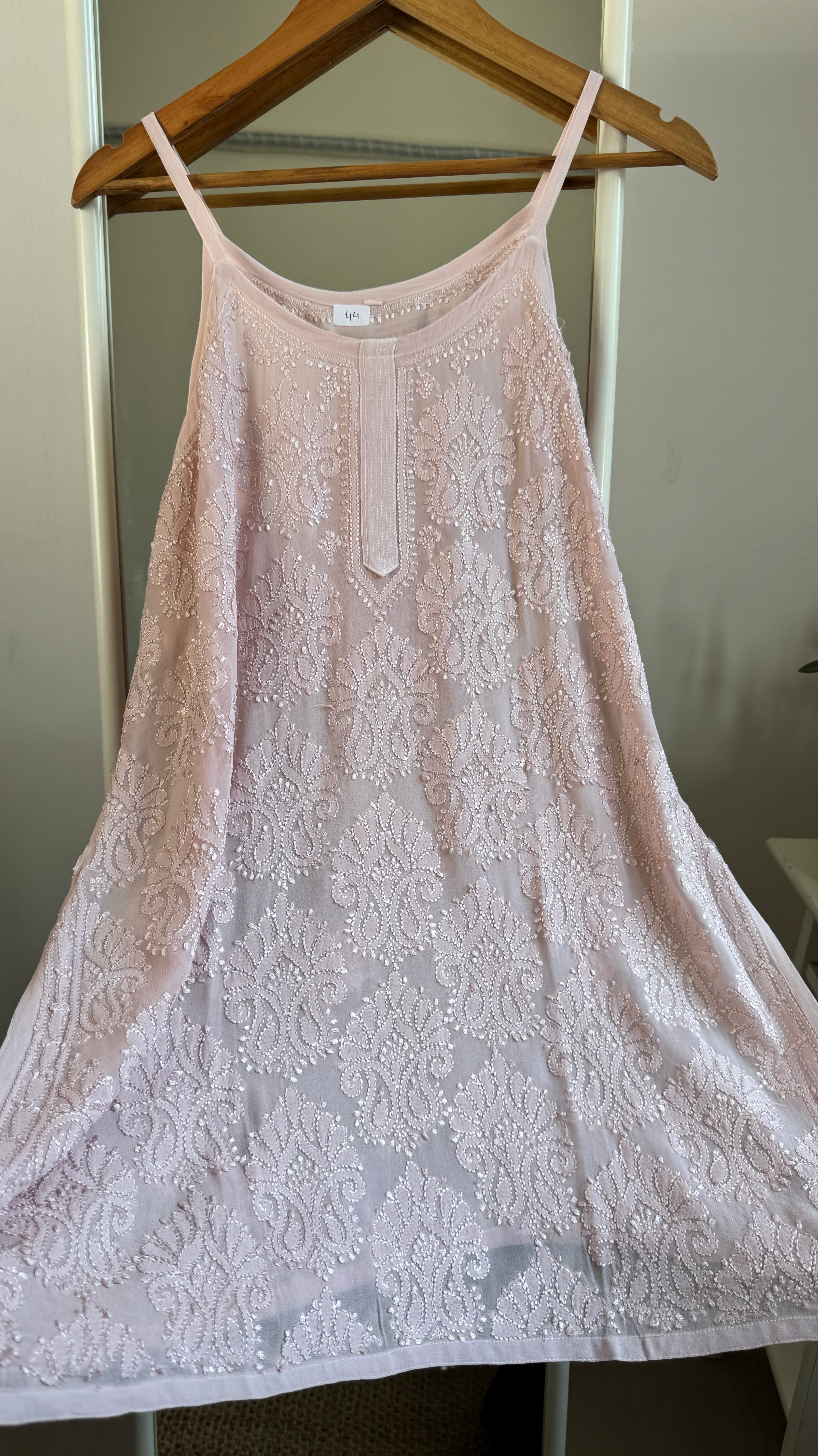 Chikankari Noodle Strap Top in Pale Pink