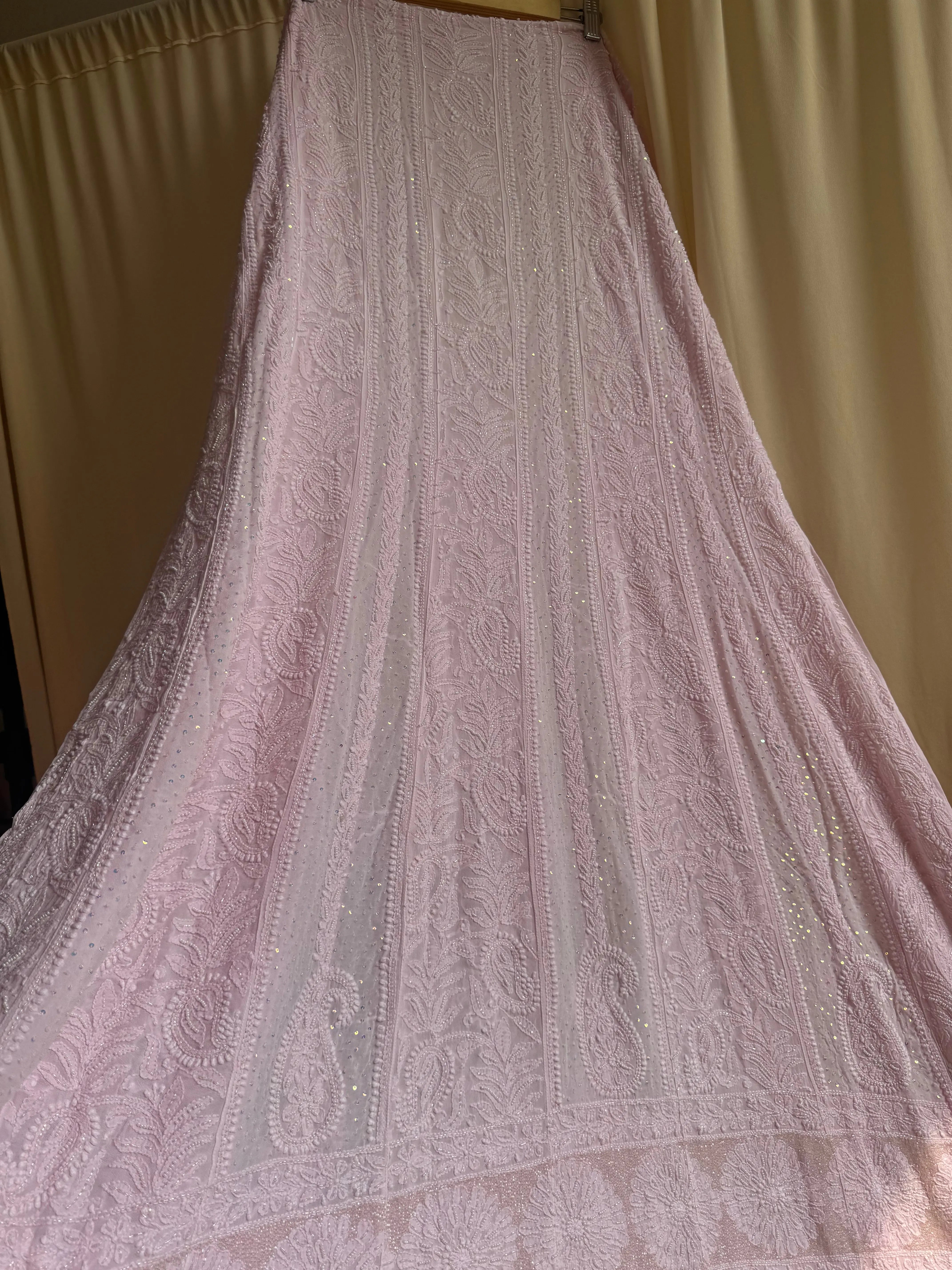 Viscose Anarkali - Semi Stitched - Pearl Work - Pink ARIAA CHIKANKARI