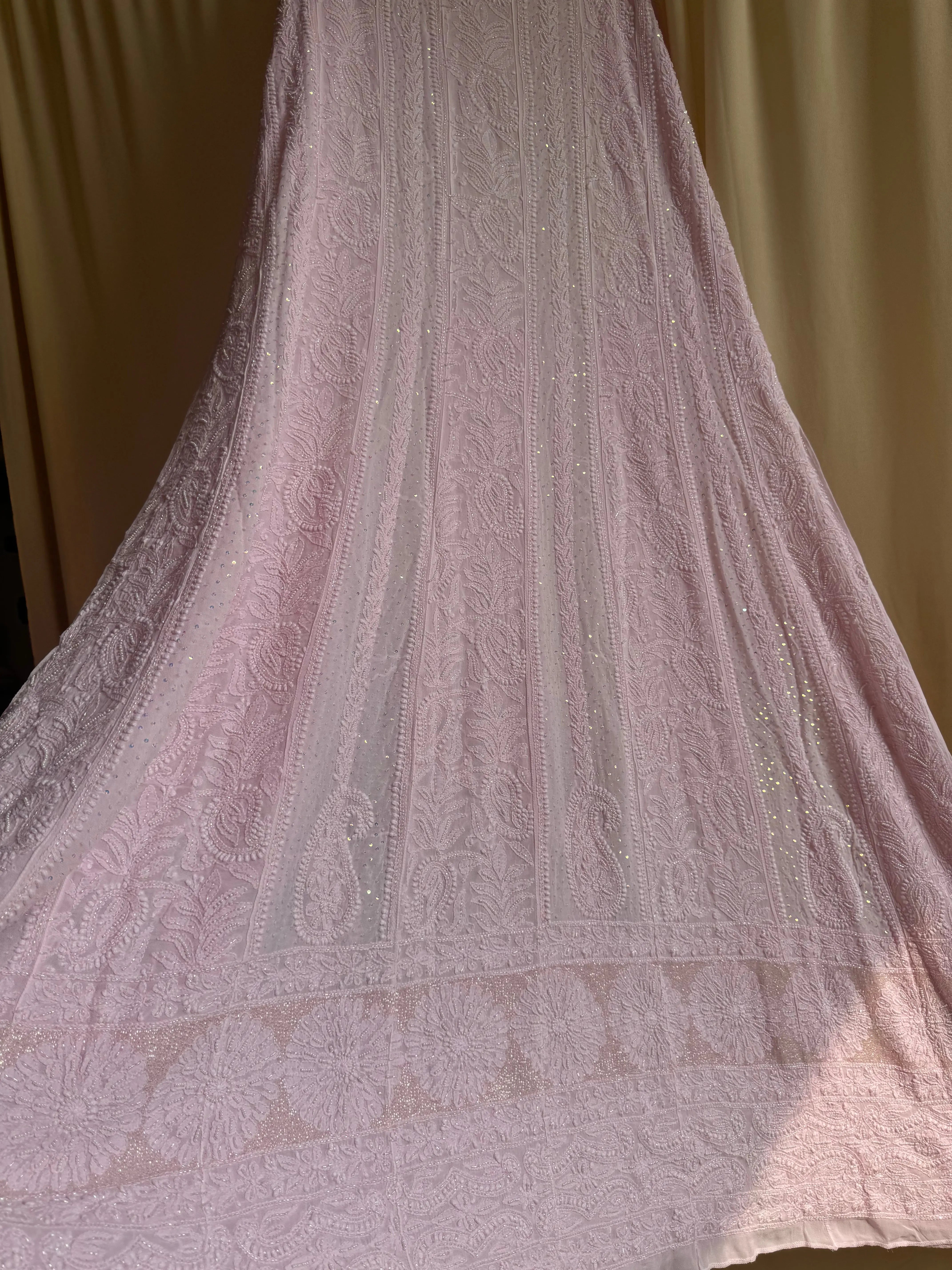 Viscose Anarkali - Semi Stitched - Pearl Work - Pink ARIAA CHIKANKARI