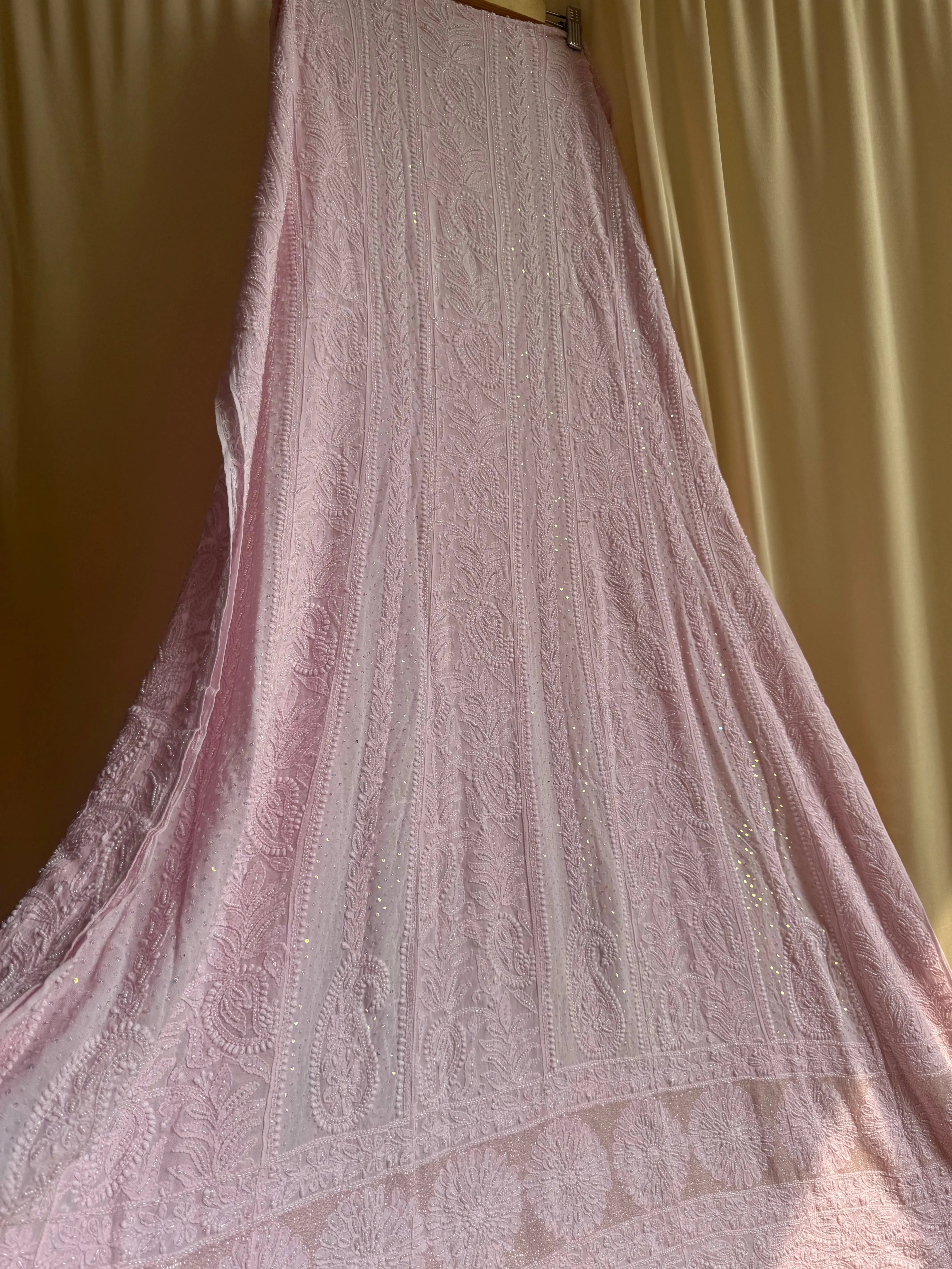 Viscose Anarkali - Semi Stitched - Pearl Work - Pink ARIAA CHIKANKARI