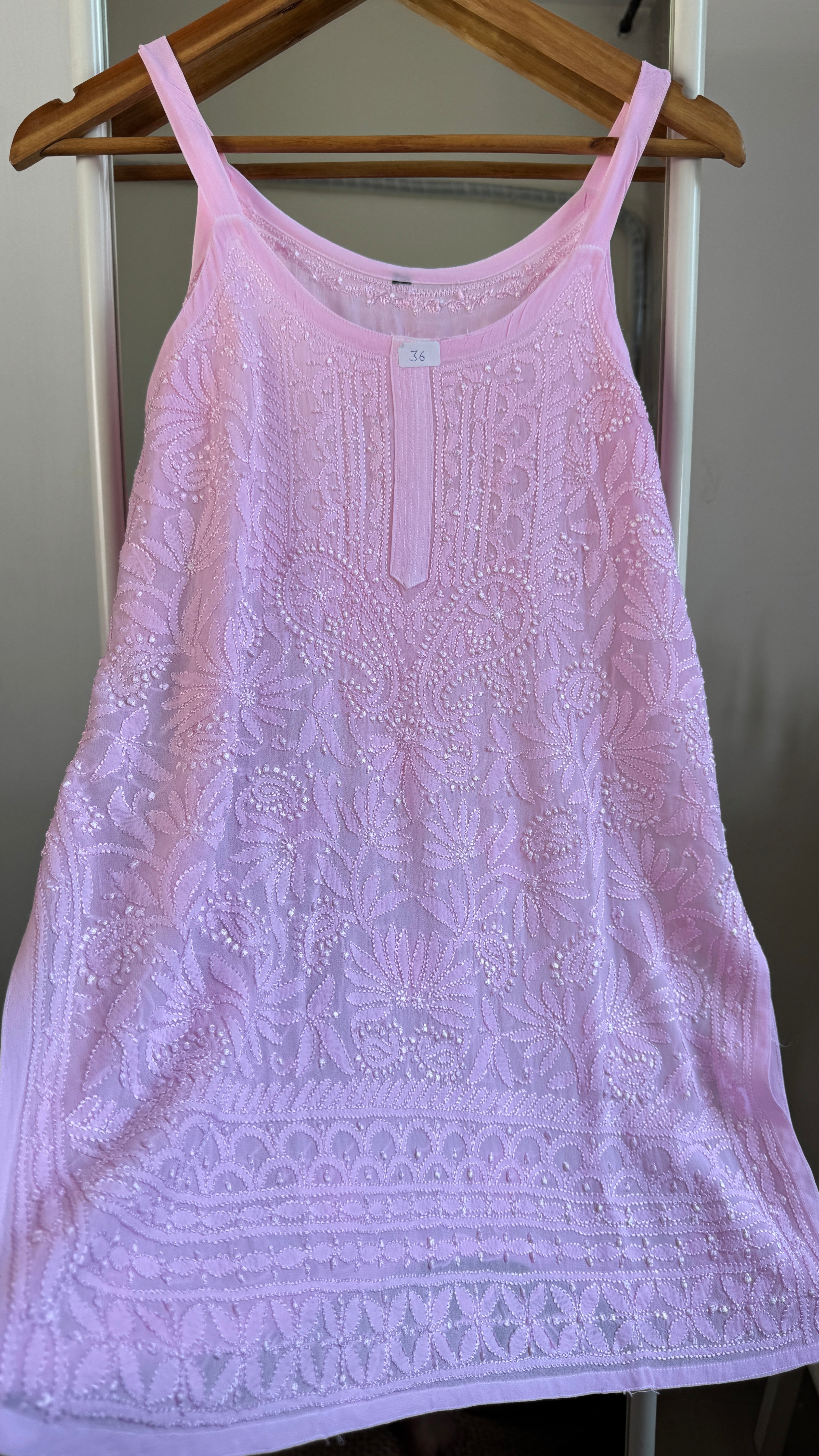 Chikankari Noodle Strap Top in Pink