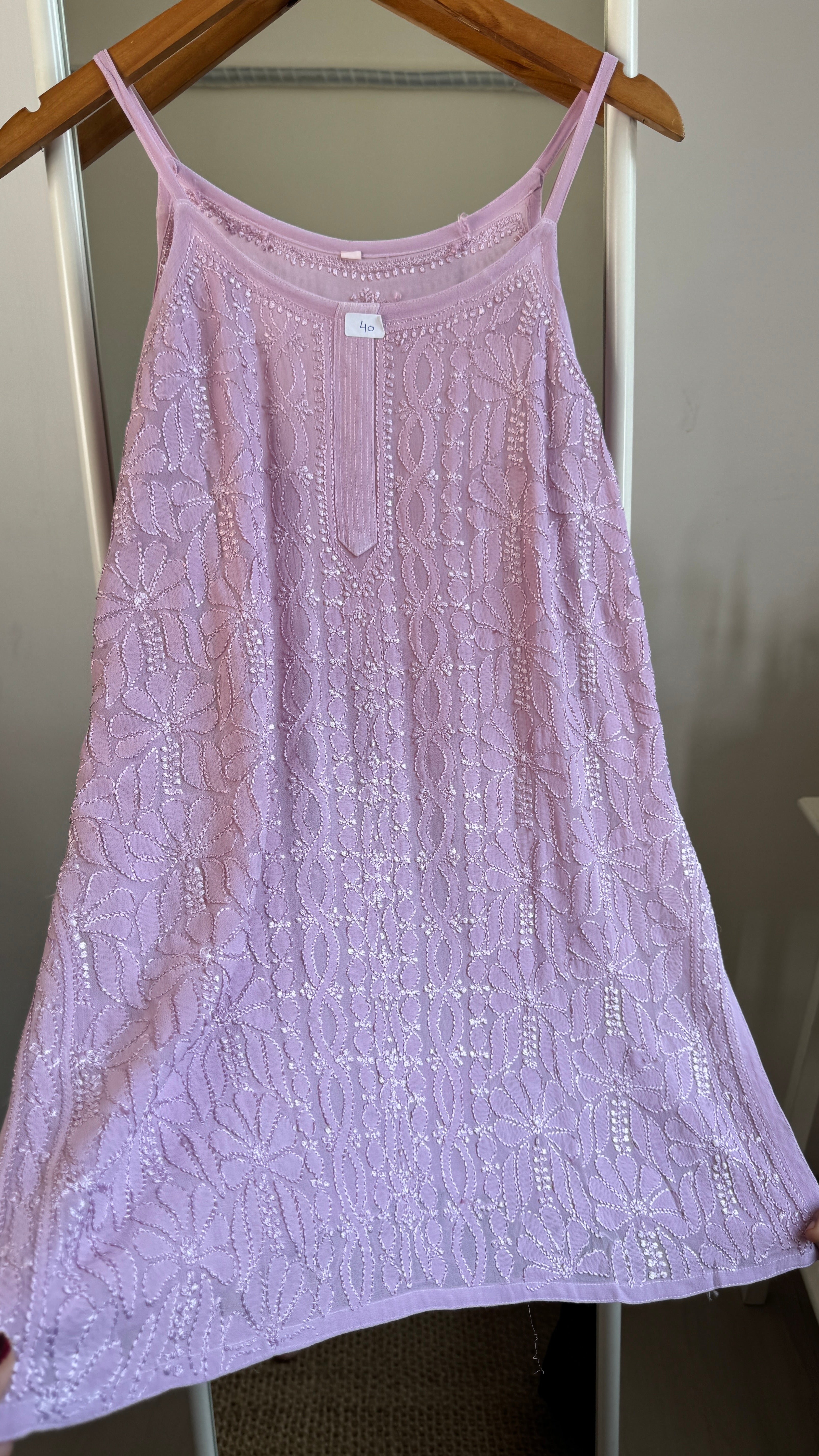 Chikankari Noodle Strap short Top in Mauve