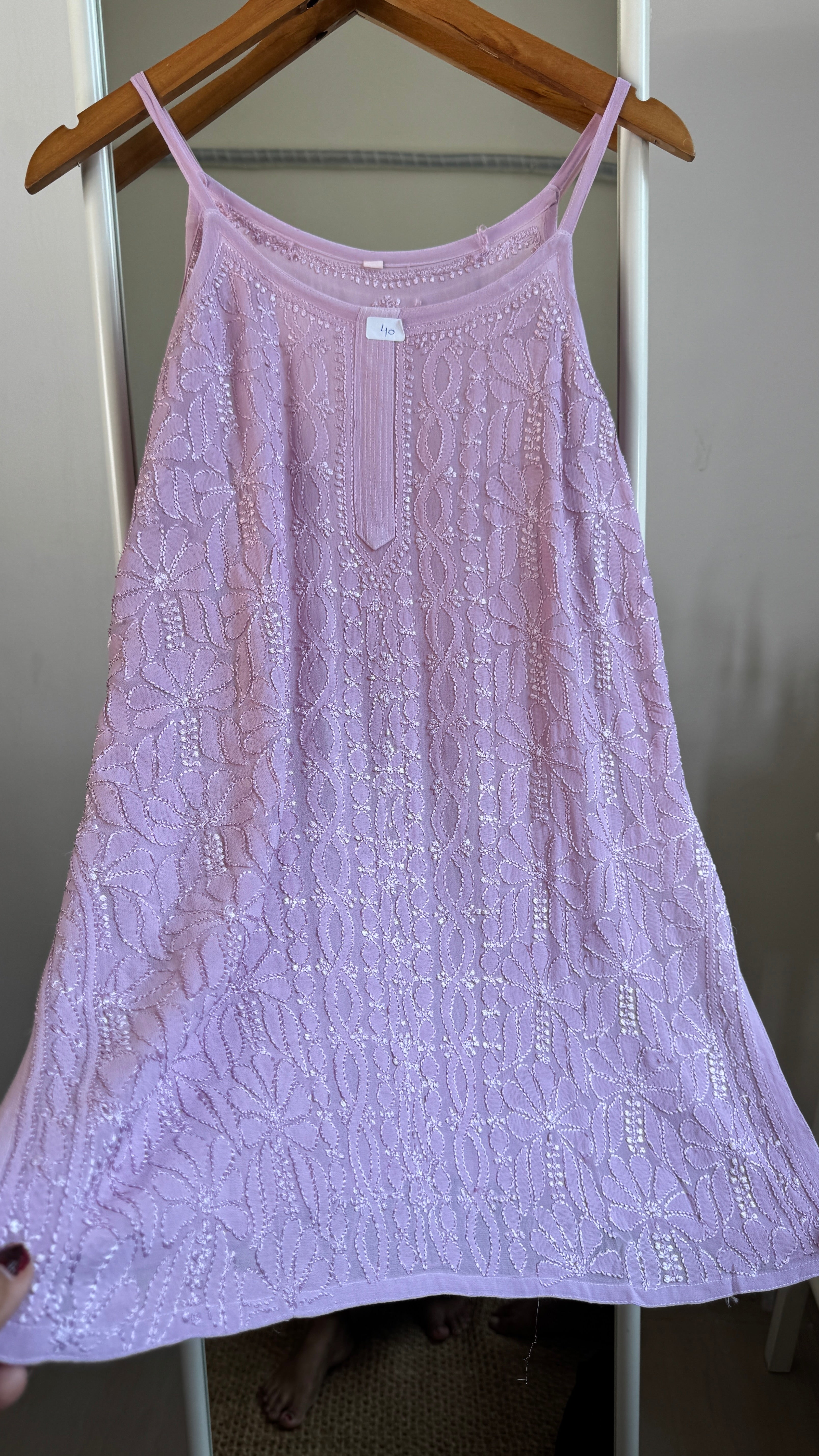 Chikankari Noodle Strap short Top in Mauve