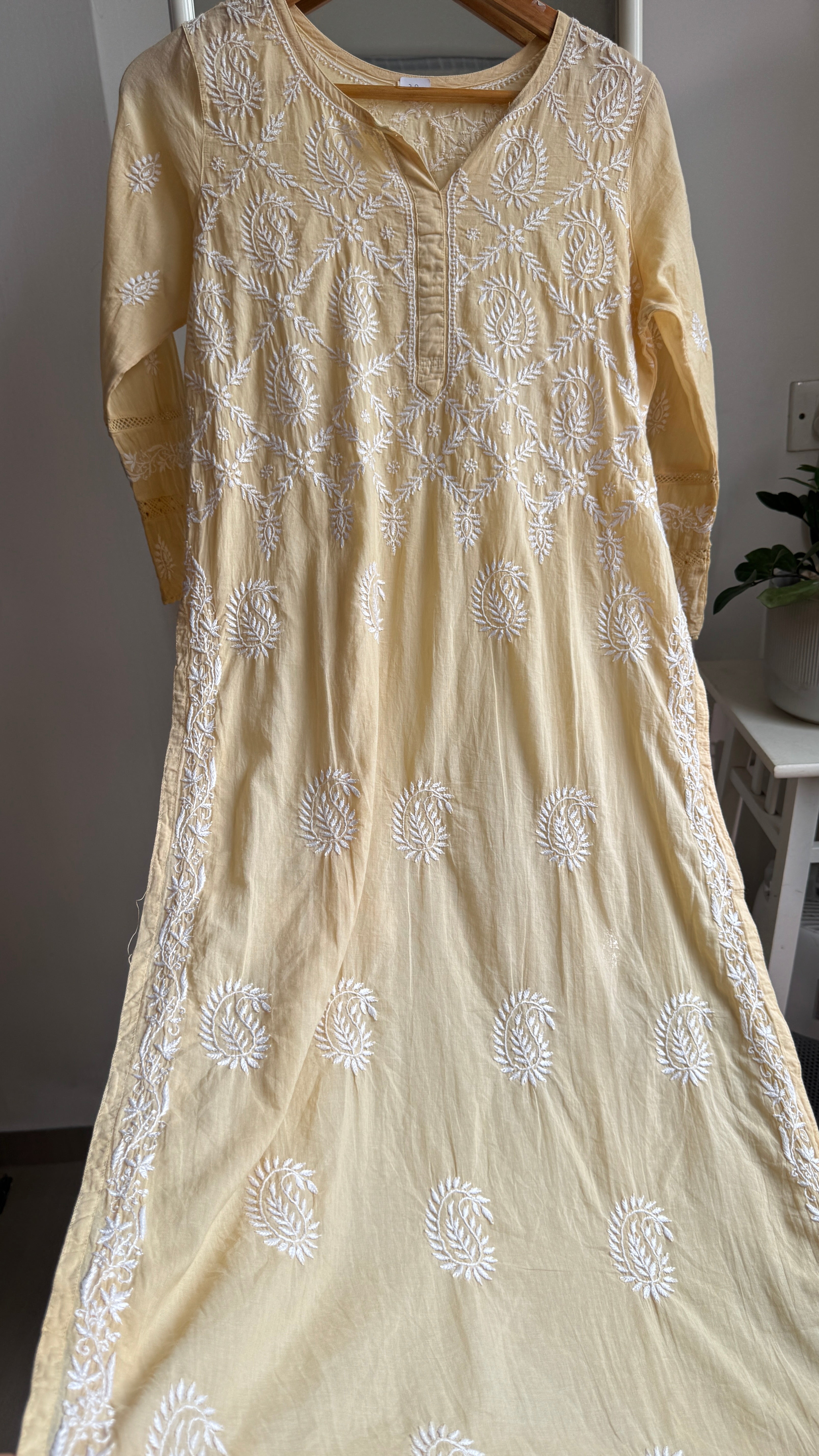 Mul Cotton Butter Yellow Chikankari Kurti - Bela Collection
