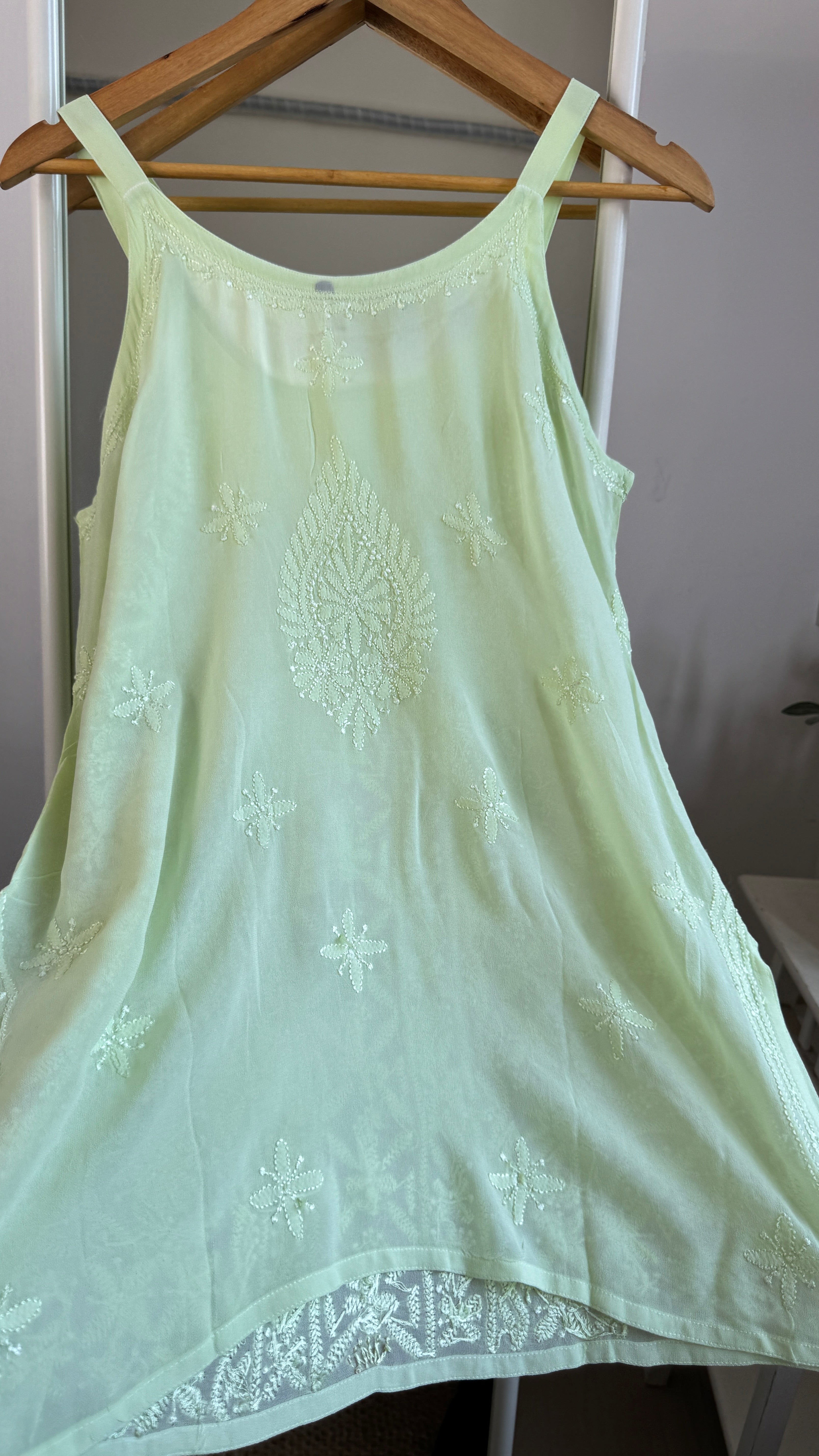 Chikankari Noodle Strap Top in Green
