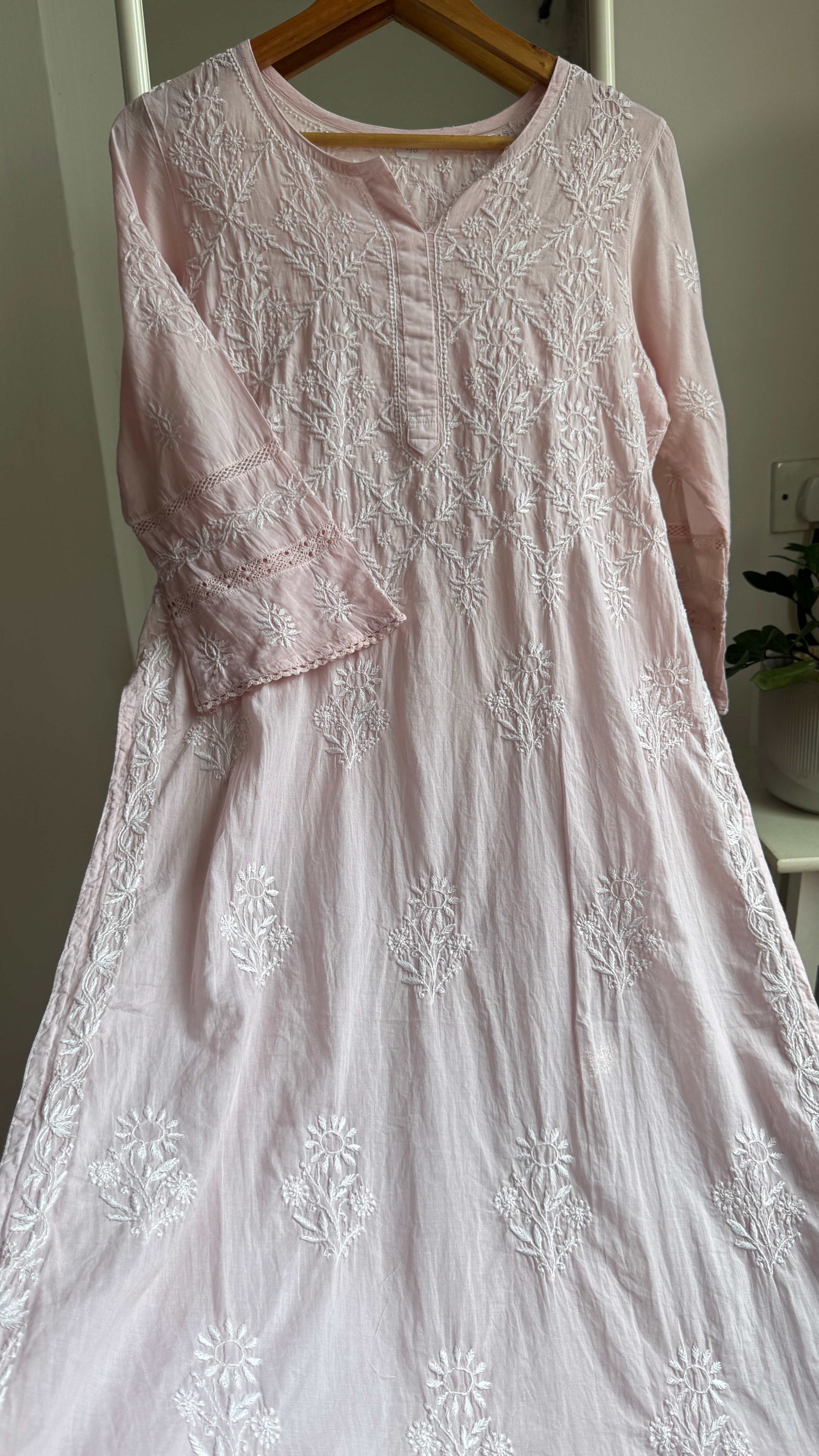 Mul Cotton Pale Pink Chikankari Kurti - Bela Collection