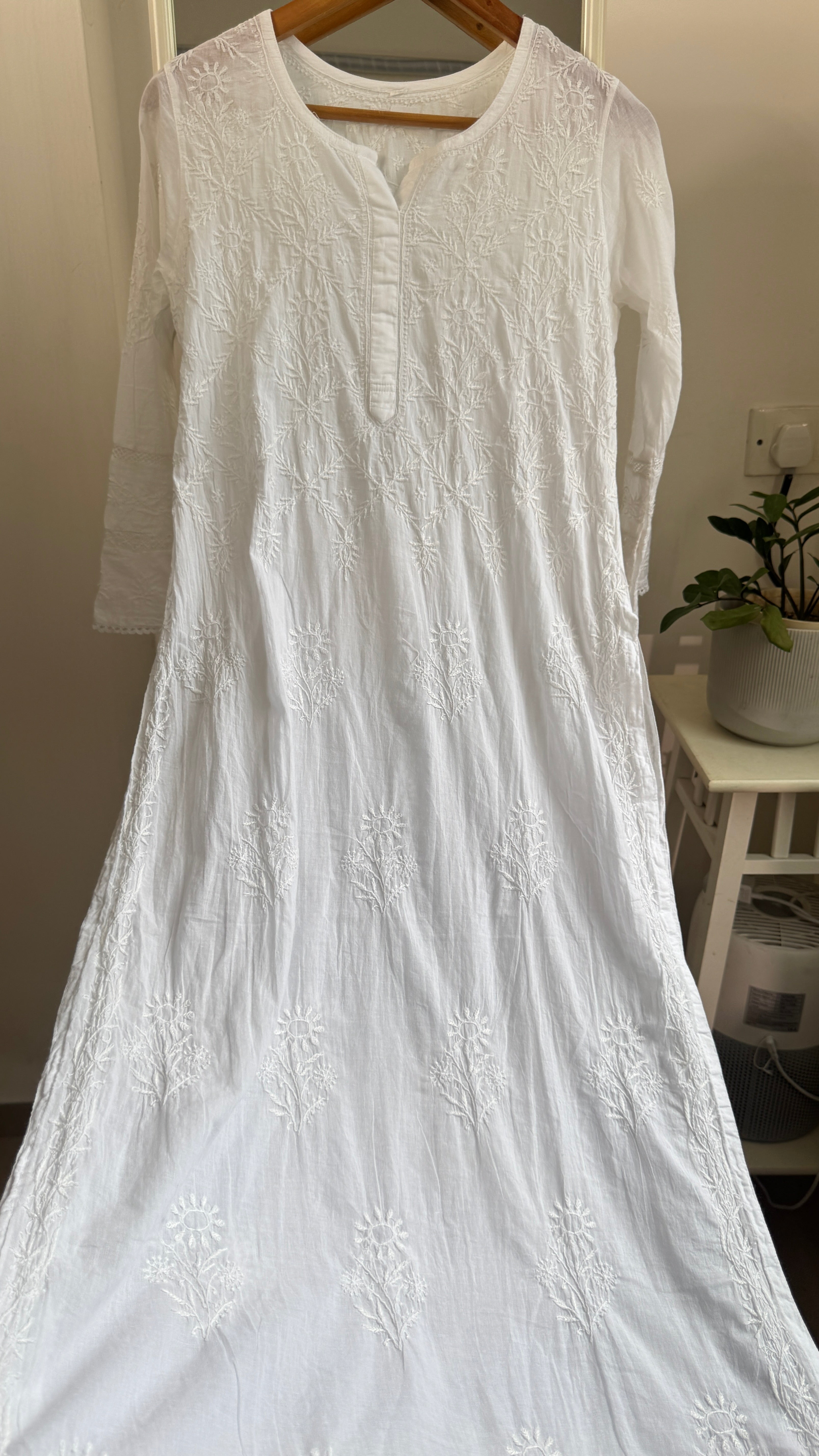 Mul Cotton White Chikankari Kurti - Bela Collection