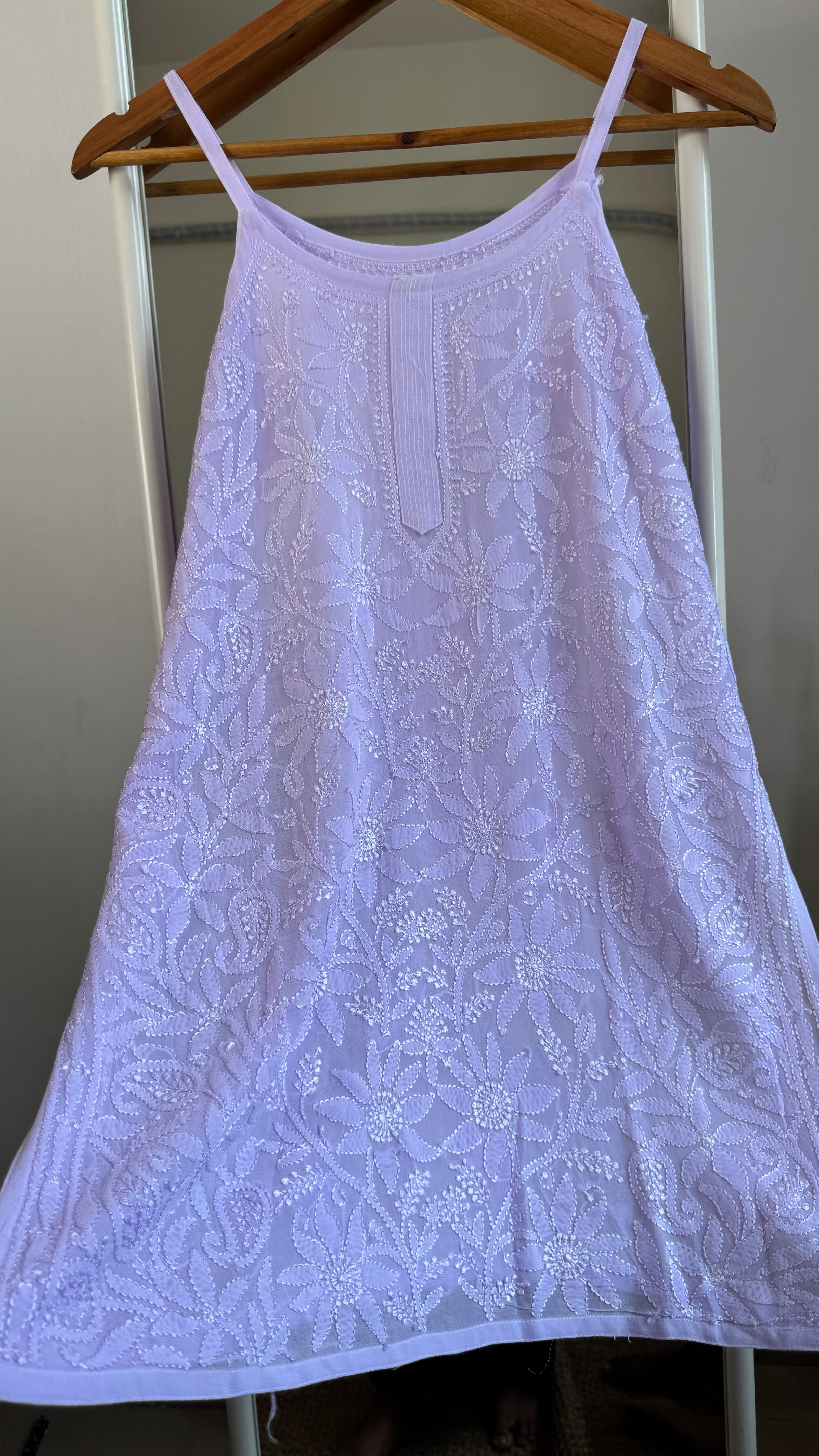 Chikankari Noodle Strap Top in Lilac