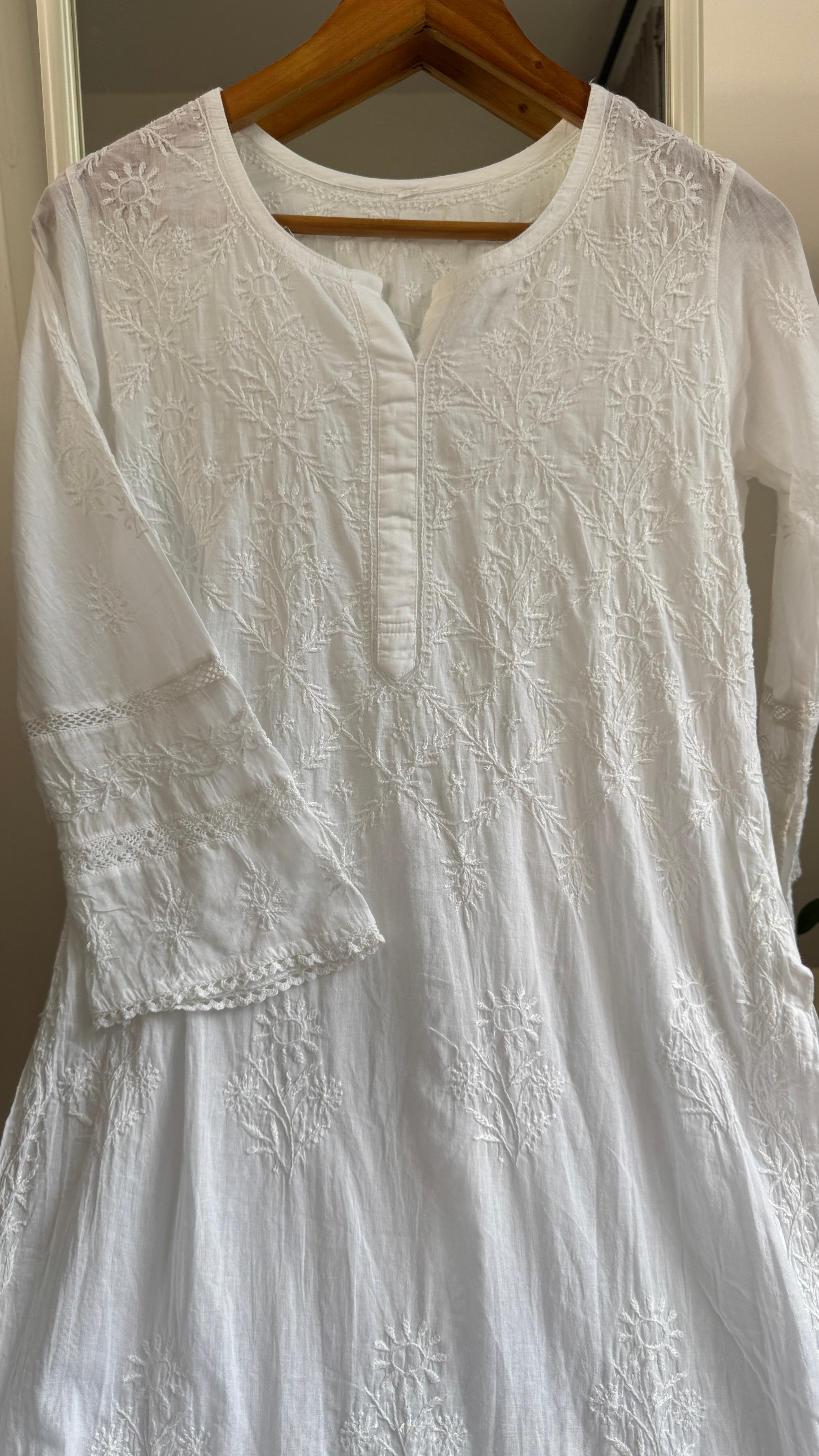 Mul Cotton White Chikankari Kurti - Bela Collection