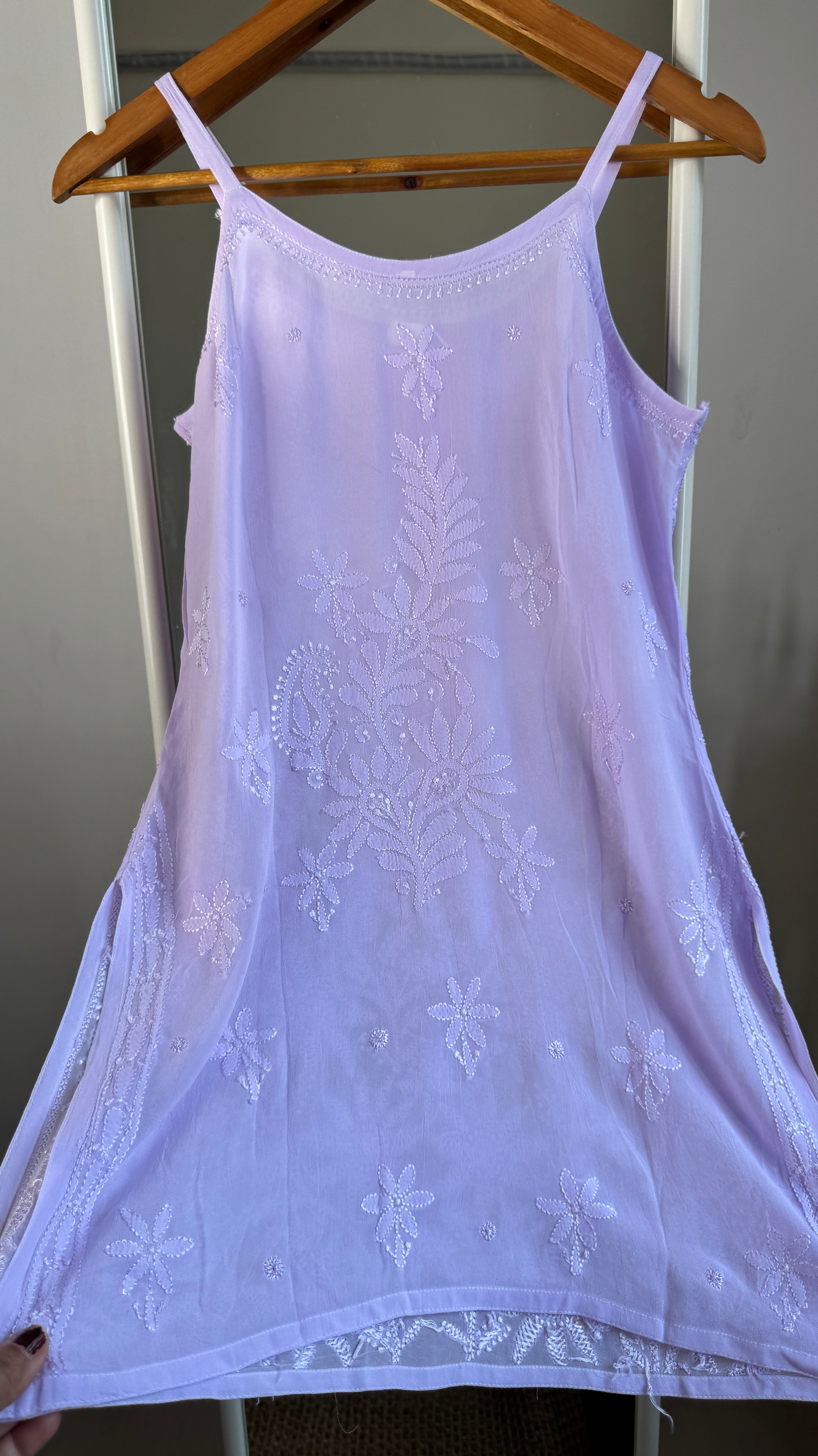 Chikankari Noodle Strap Top in Lilac
