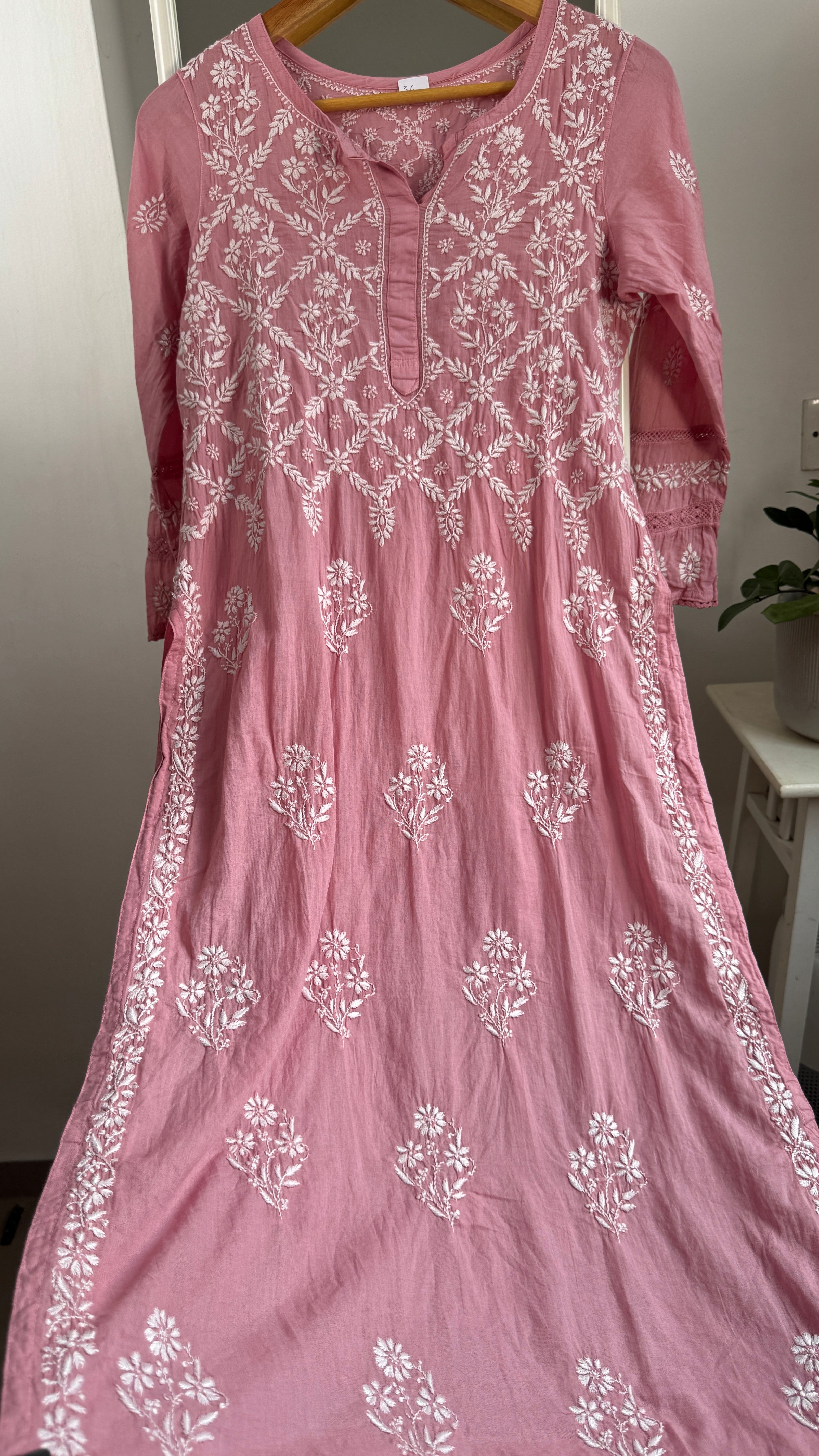 Mul Cotton Rosewood Chikankari Kurti - Bela Collection
