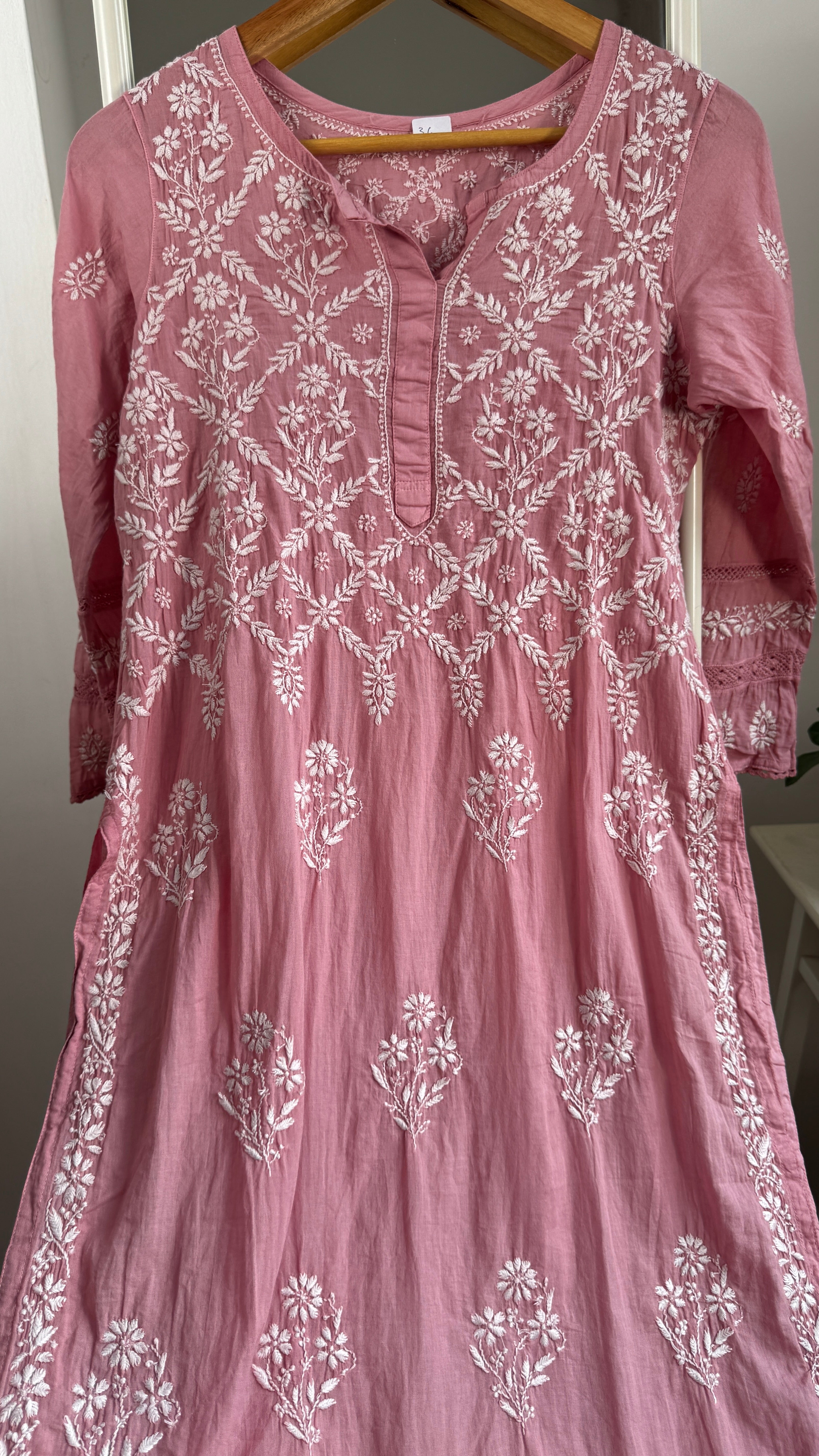 Mul Cotton Rosewood Chikankari Kurti - Bela Collection