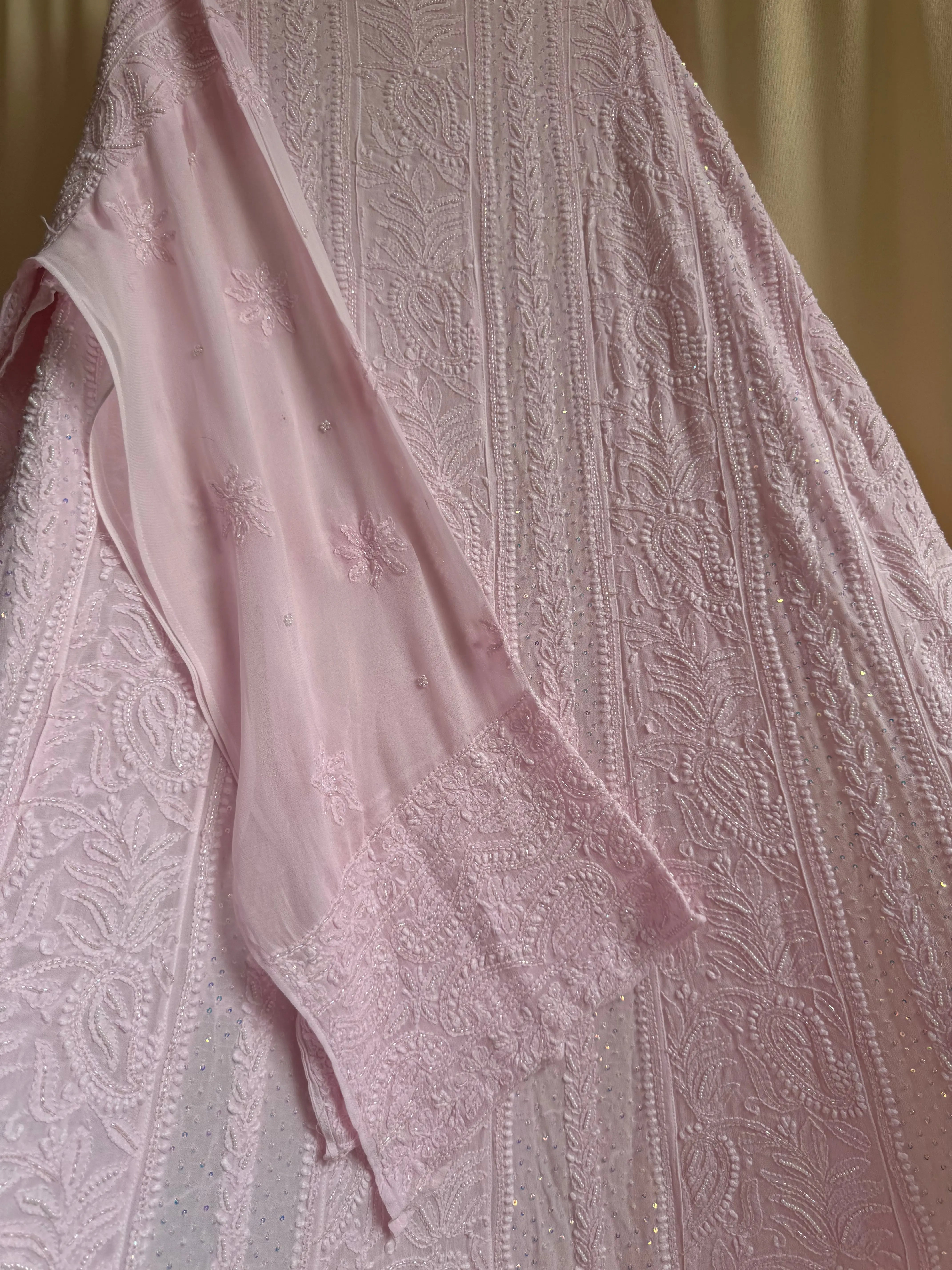 Viscose Anarkali - Semi Stitched - Pearl Work - Pink ARIAA CHIKANKARI