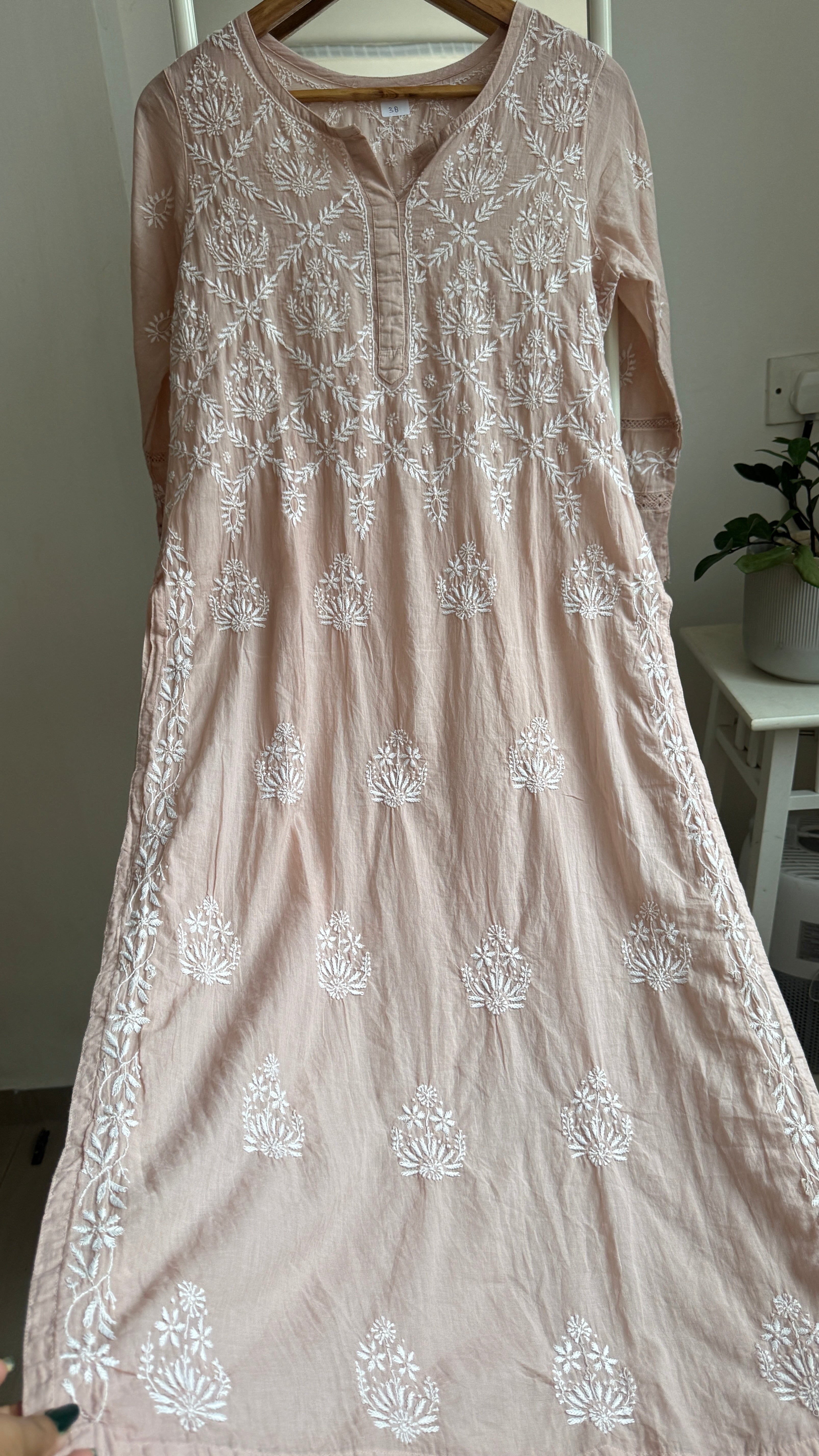 Mul Cotton Nude Brown Chikankari Kurti - Bela Collection