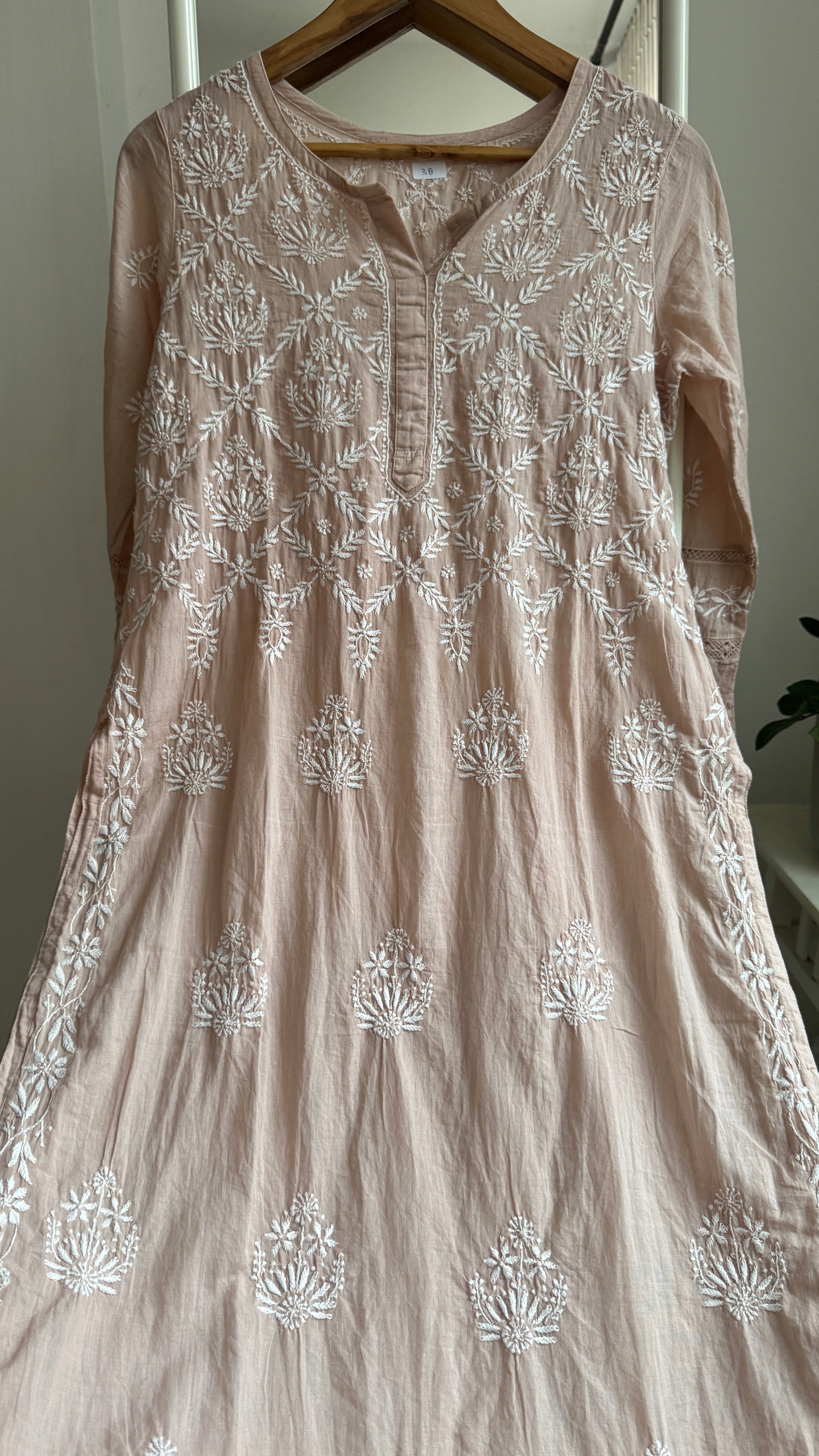 Mul Cotton Nude Brown Chikankari Kurti - Bela Collection