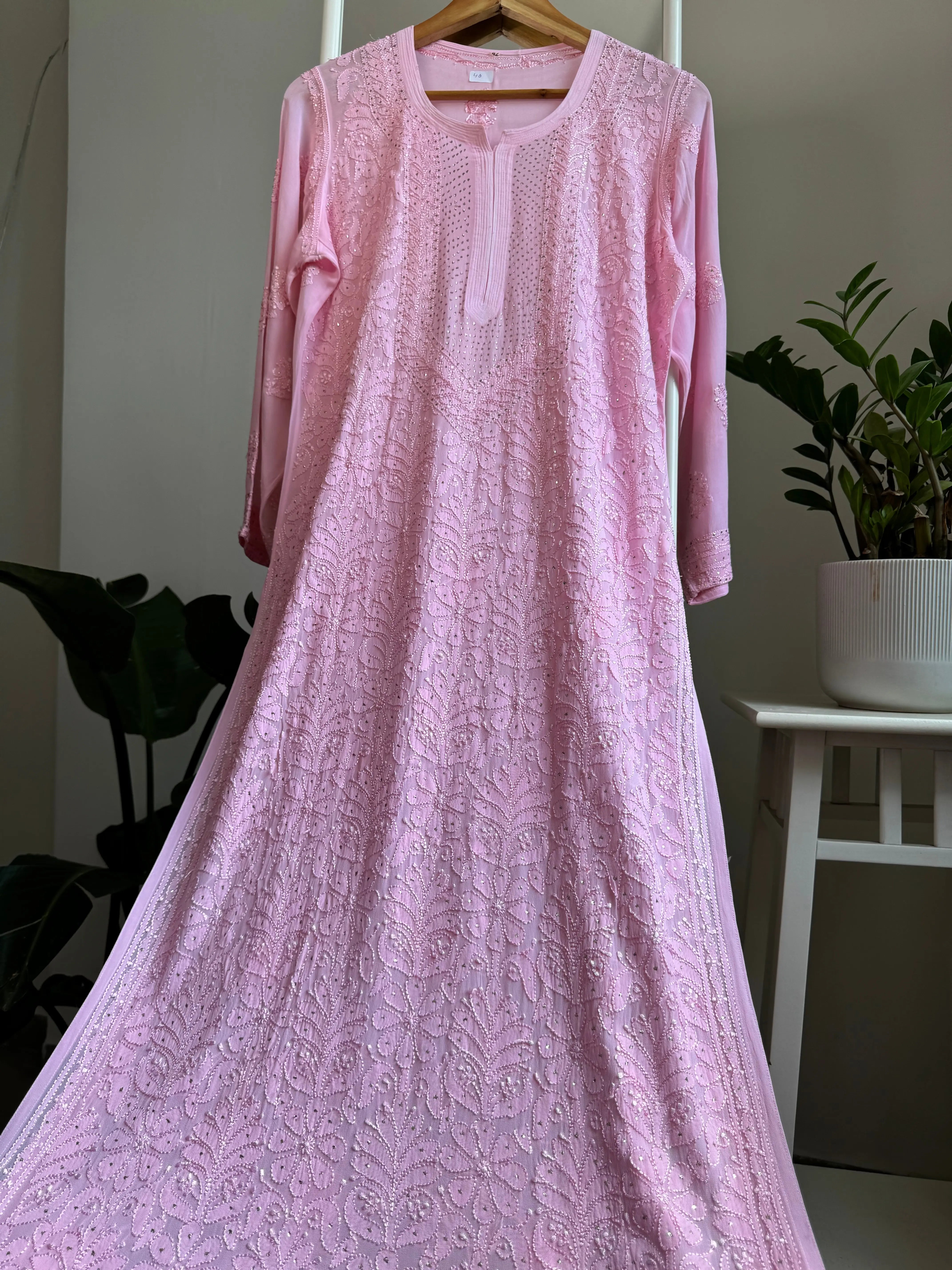 Viscose Kurti with Mukaish Work - Pink ARIAA CHIKANKARI