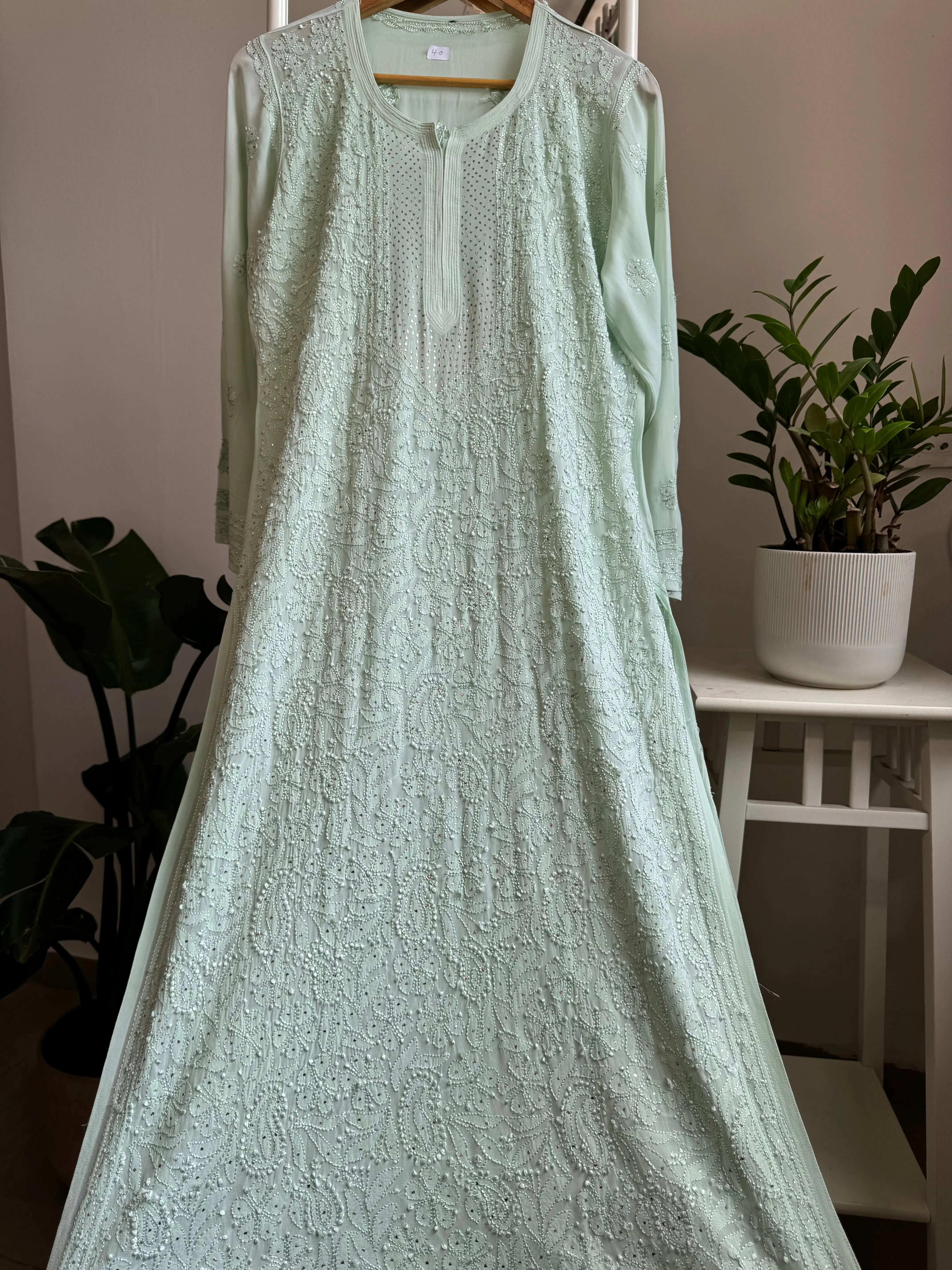 Viscose Kurti with Mukaish Work - Sage Green ARIAA CHIKANKARI