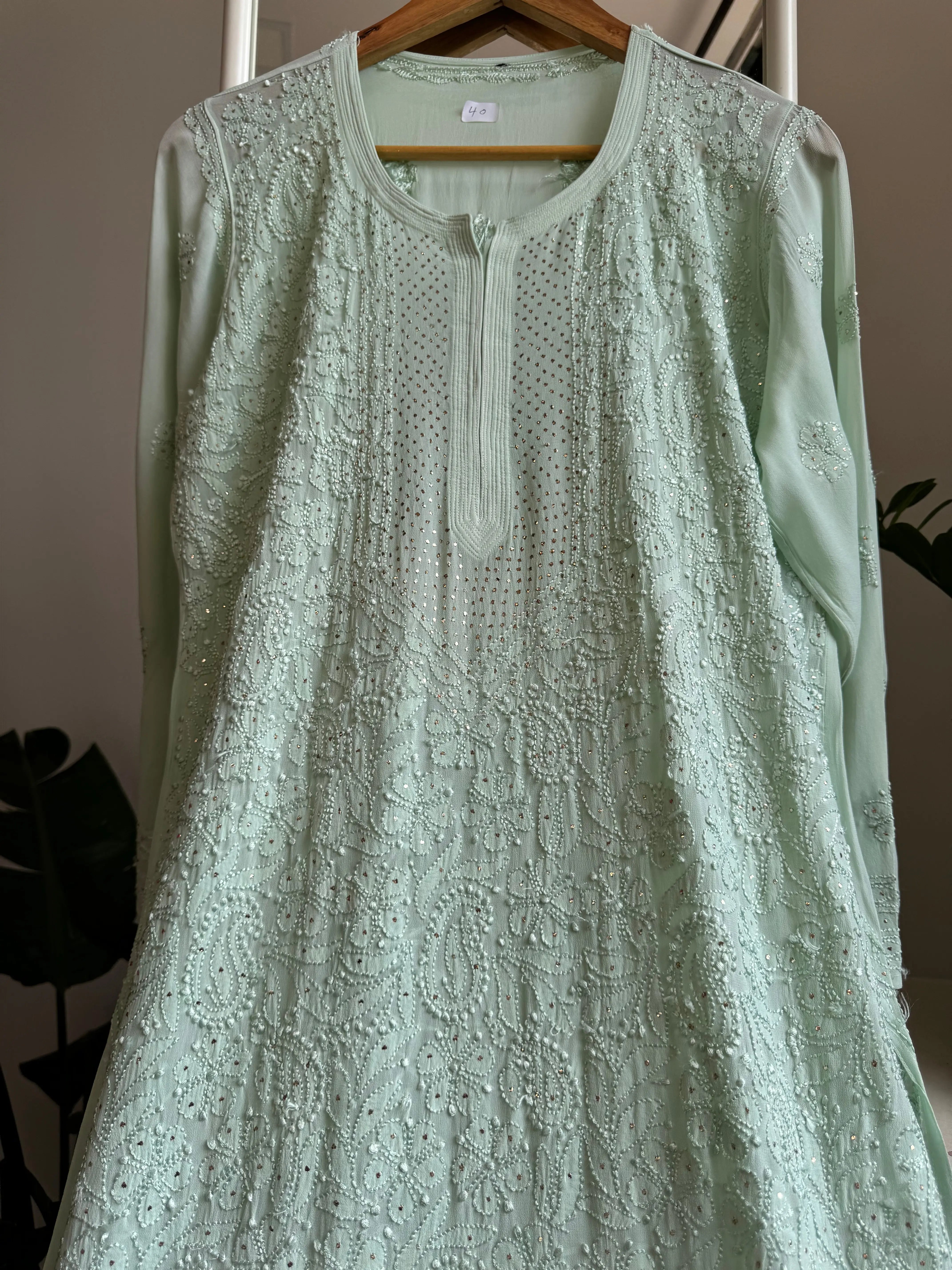Viscose Kurti with Mukaish Work - Sage Green ARIAA CHIKANKARI