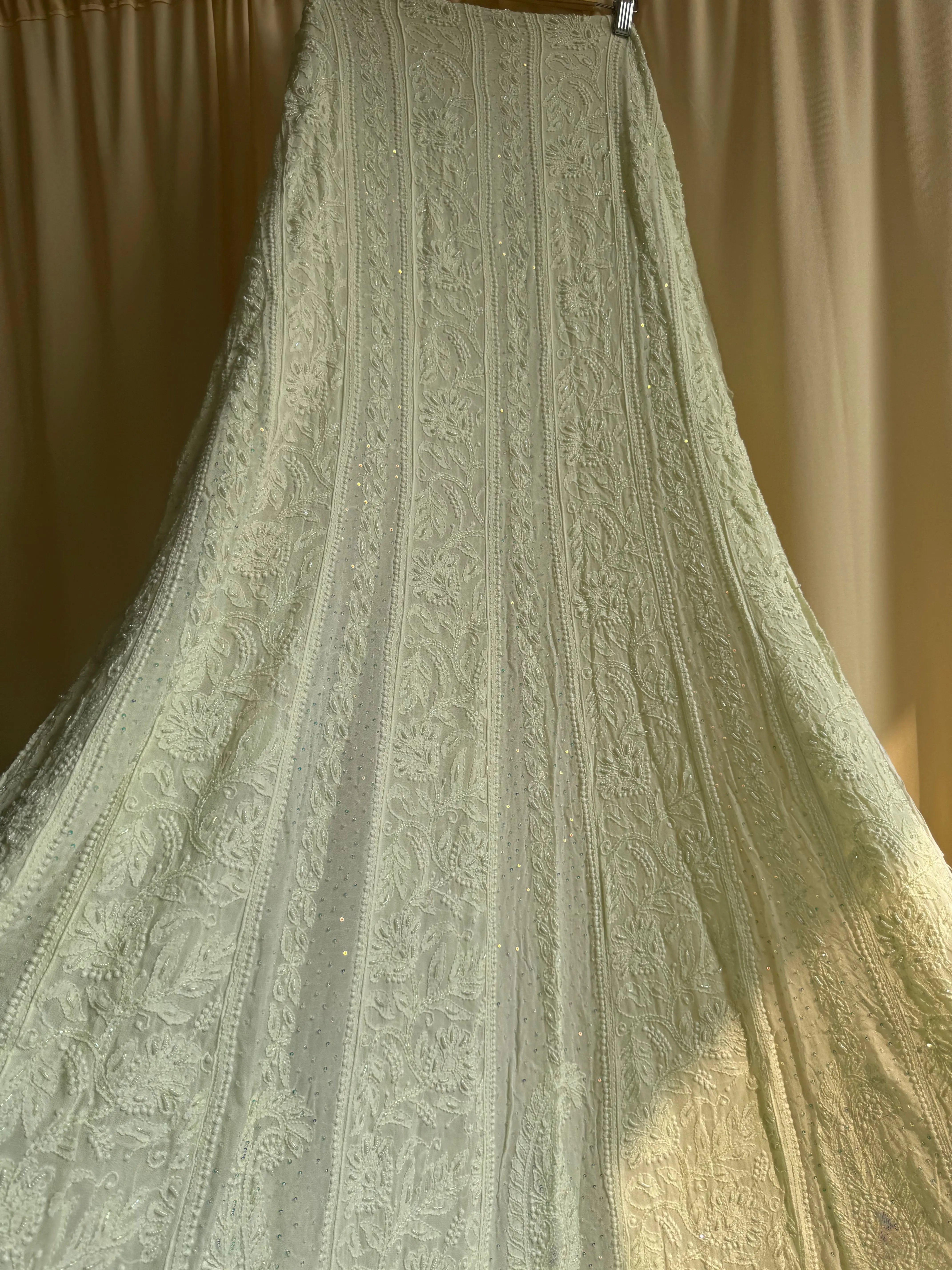 Viscose Anarkali - Semi Stitched - Pearl Work - Grape Green ARIAA CHIKANKARI