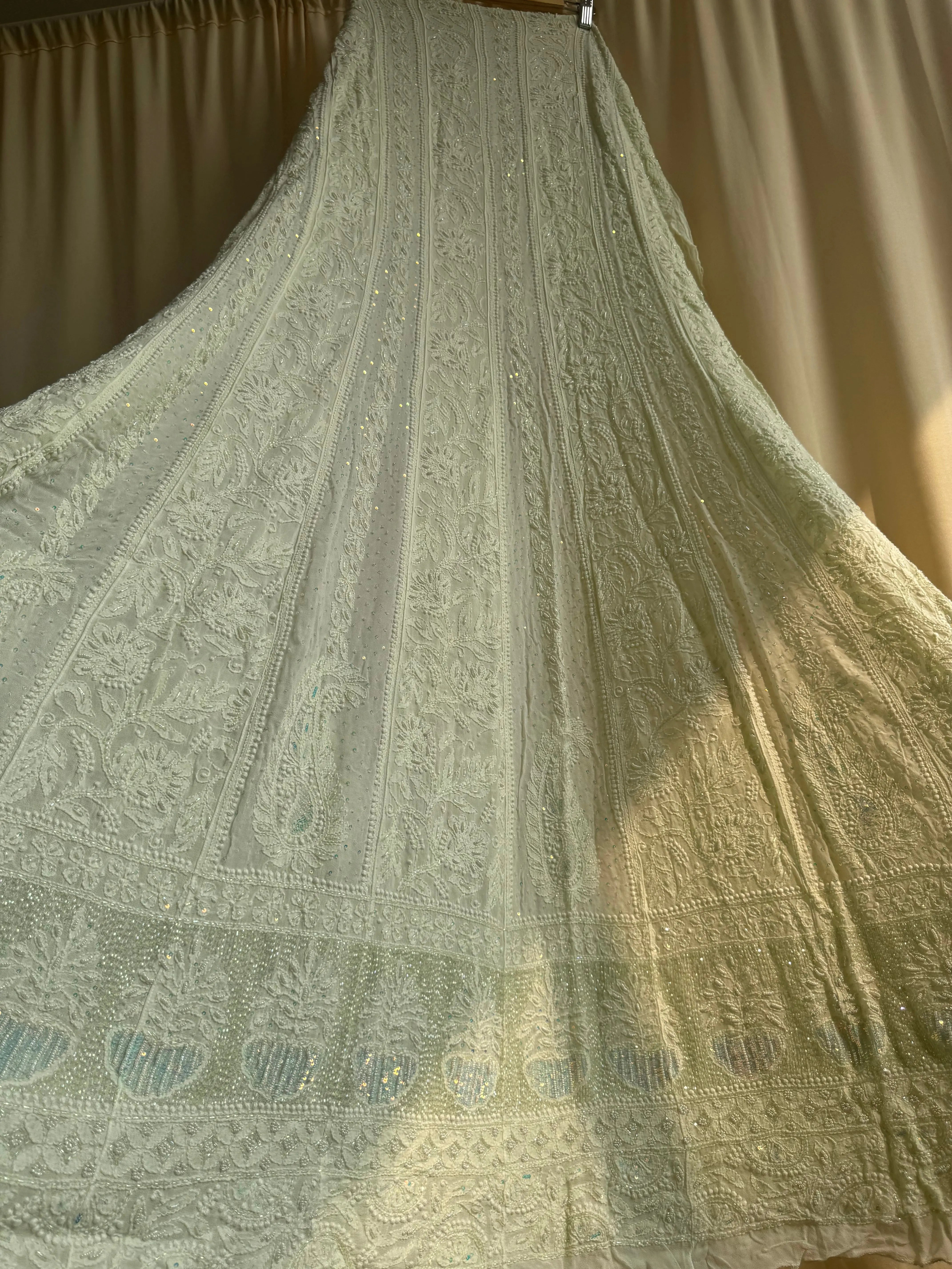 Viscose Anarkali - Semi Stitched - Pearl Work - Grape Green ARIAA CHIKANKARI