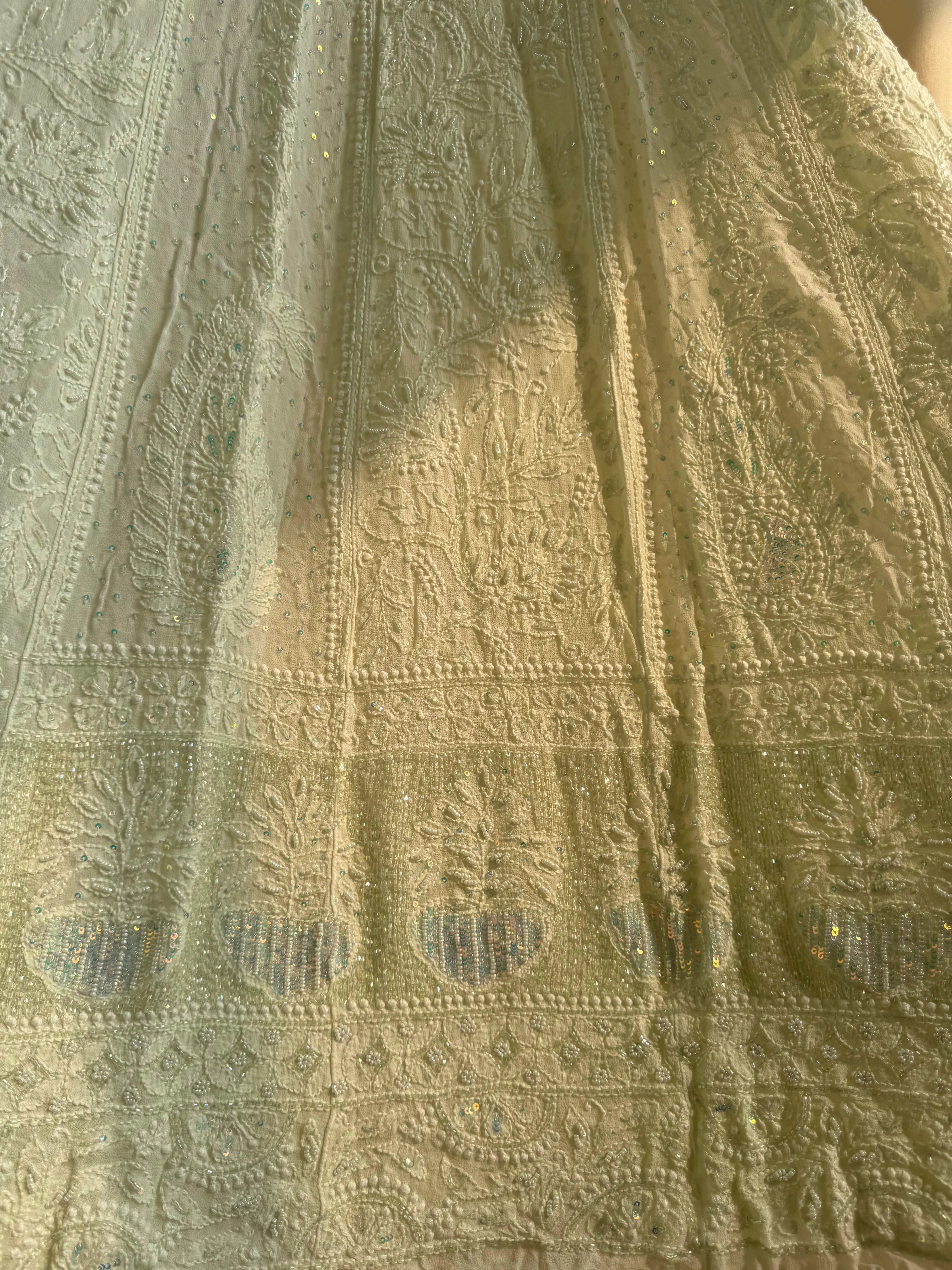 Viscose Anarkali - Semi Stitched - Pearl Work - Grape Green ARIAA CHIKANKARI