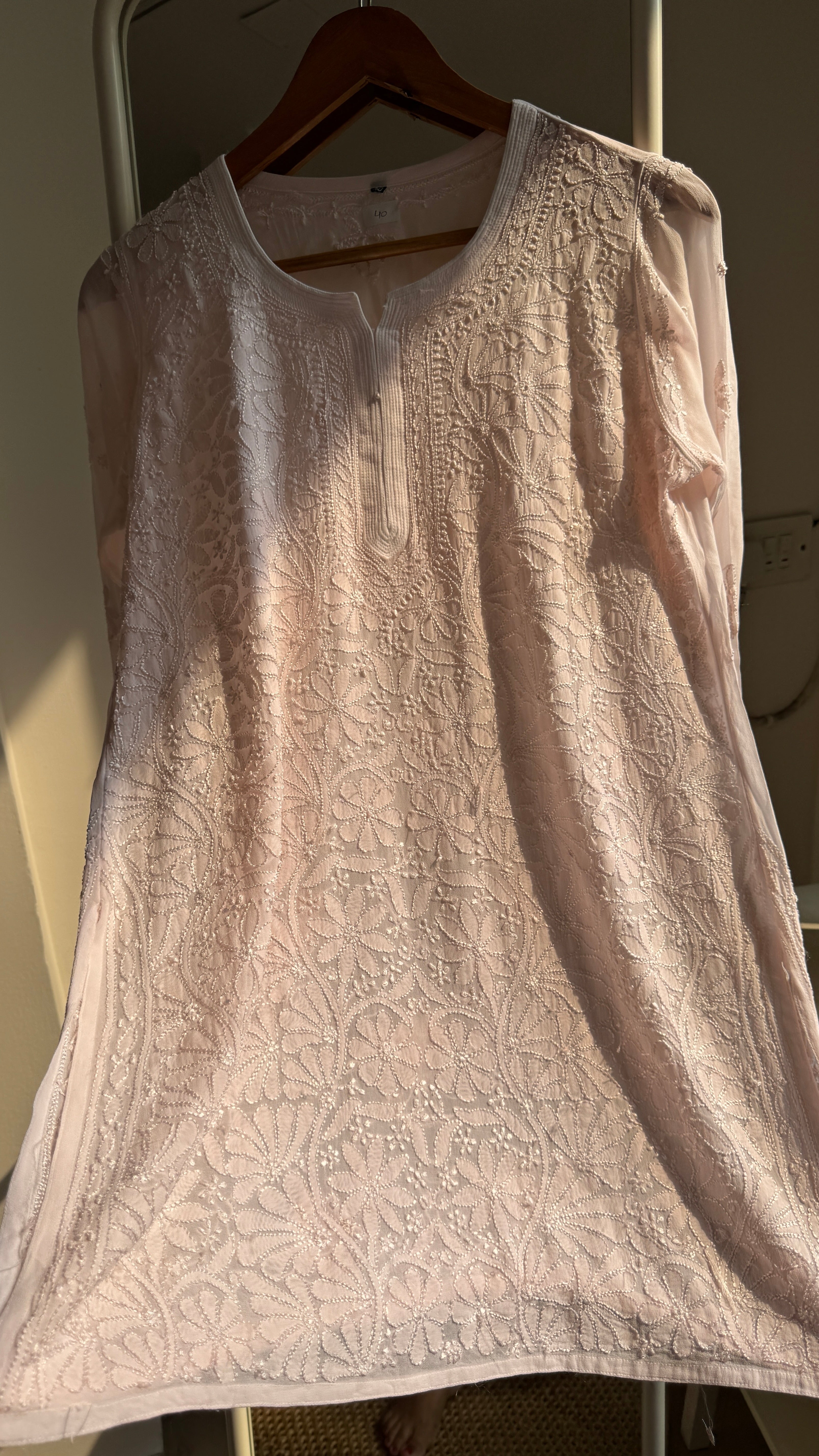 Chikankari Viscose Georgette short Top in Pale pink