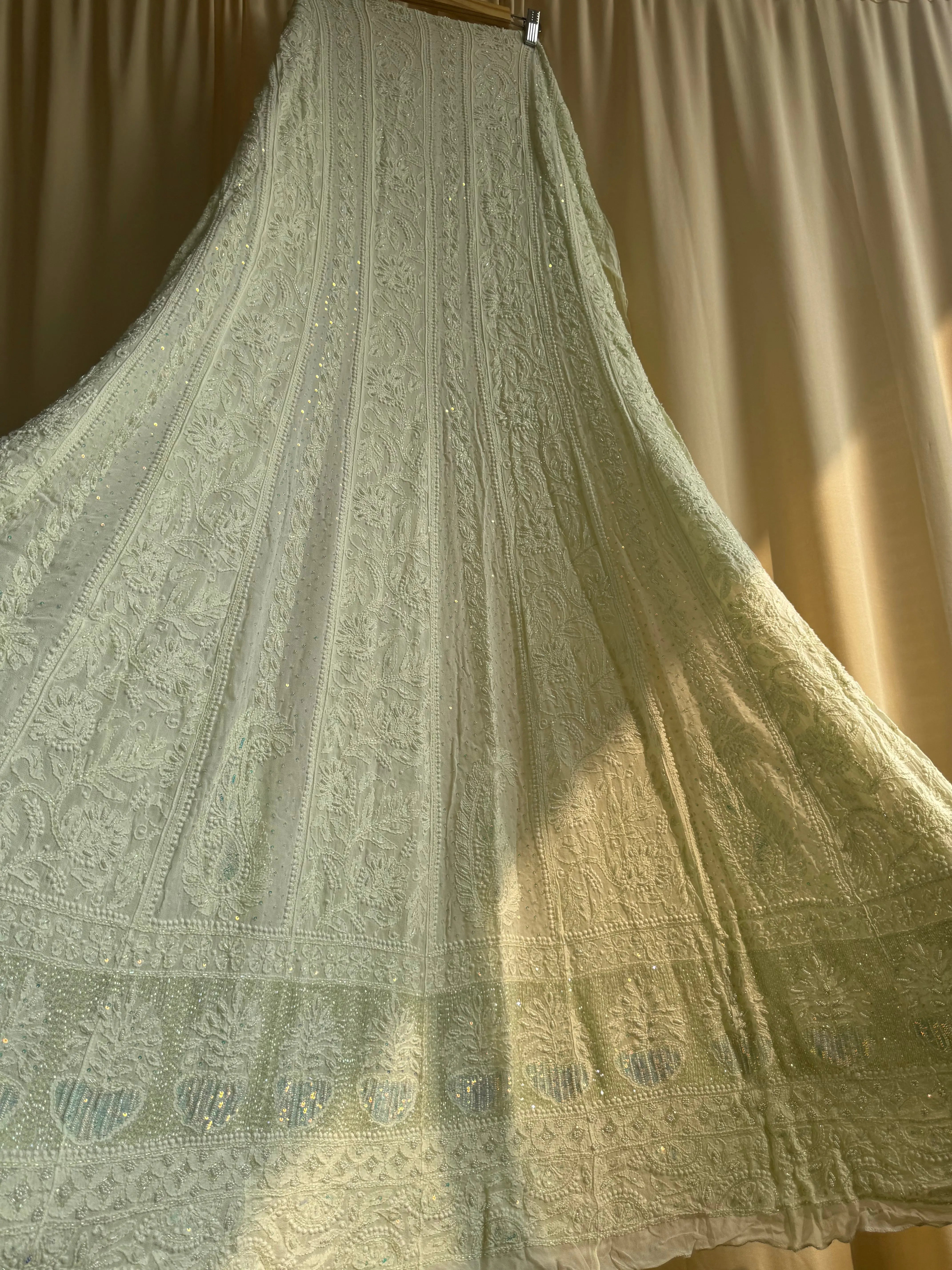 Viscose Anarkali - Semi Stitched - Pearl Work - Grape Green ARIAA CHIKANKARI