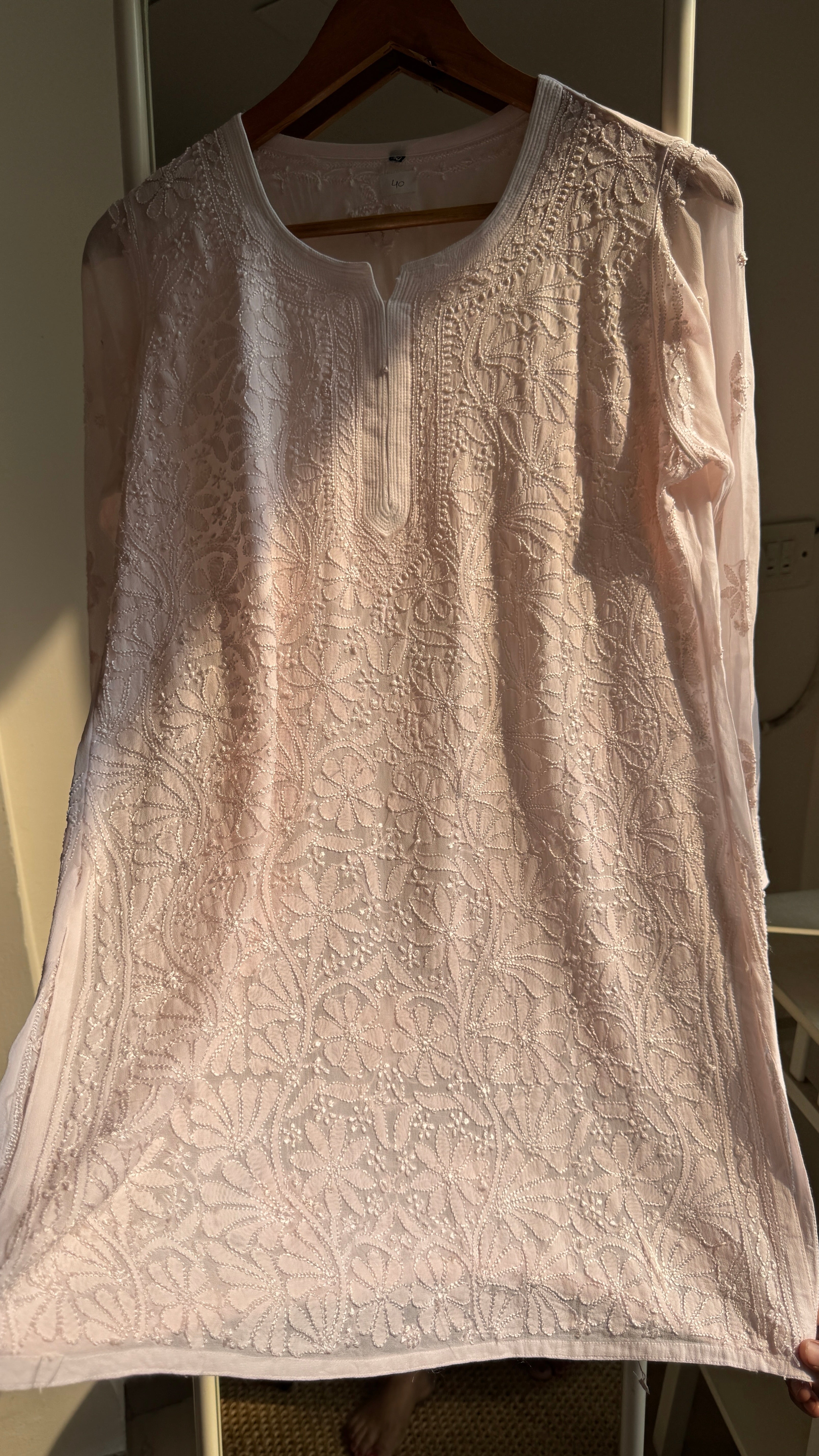 Chikankari Viscose Georgette short Top in Pale pink