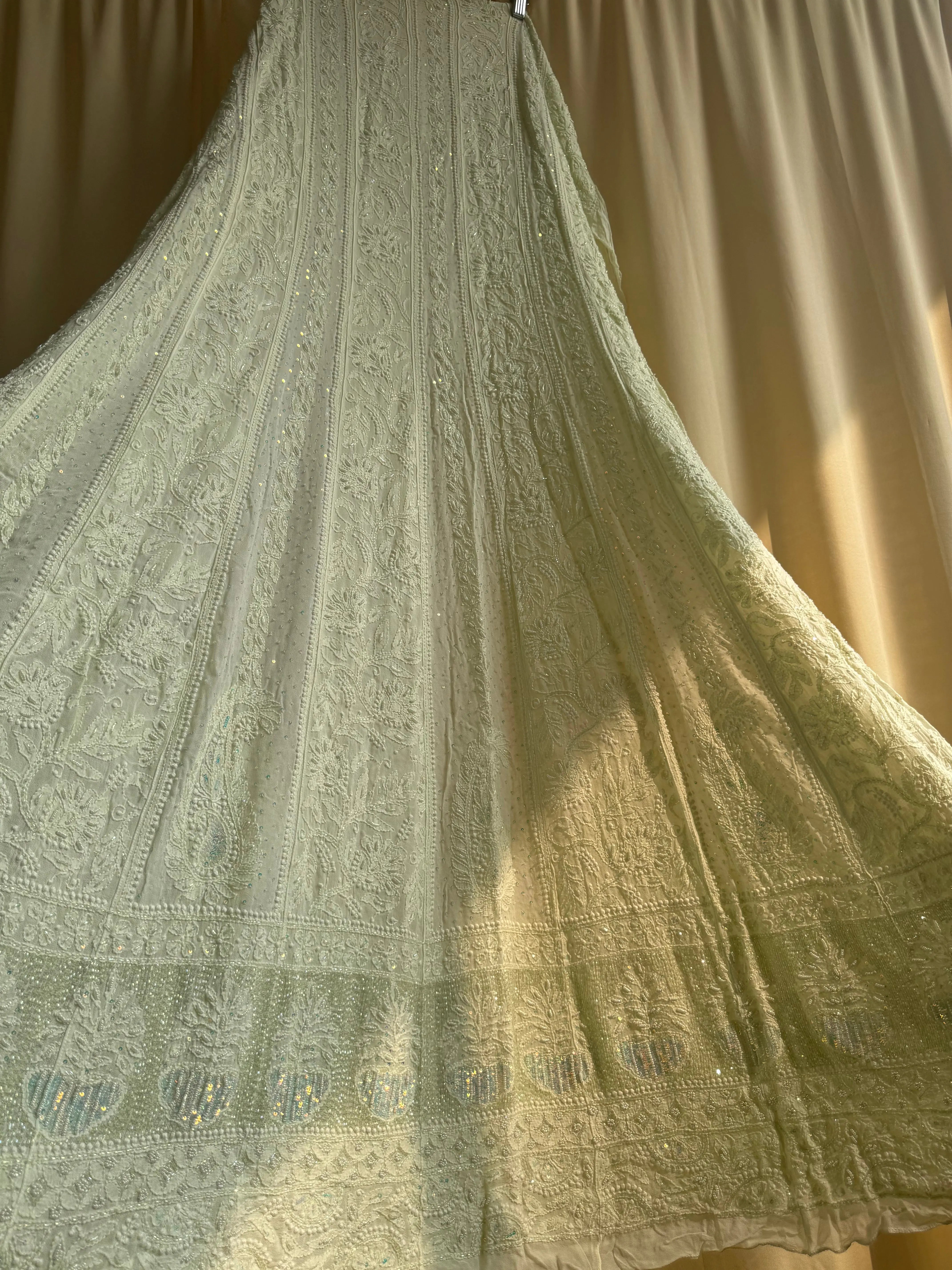 Viscose Anarkali - Semi Stitched - Pearl Work - Grape Green ARIAA CHIKANKARI