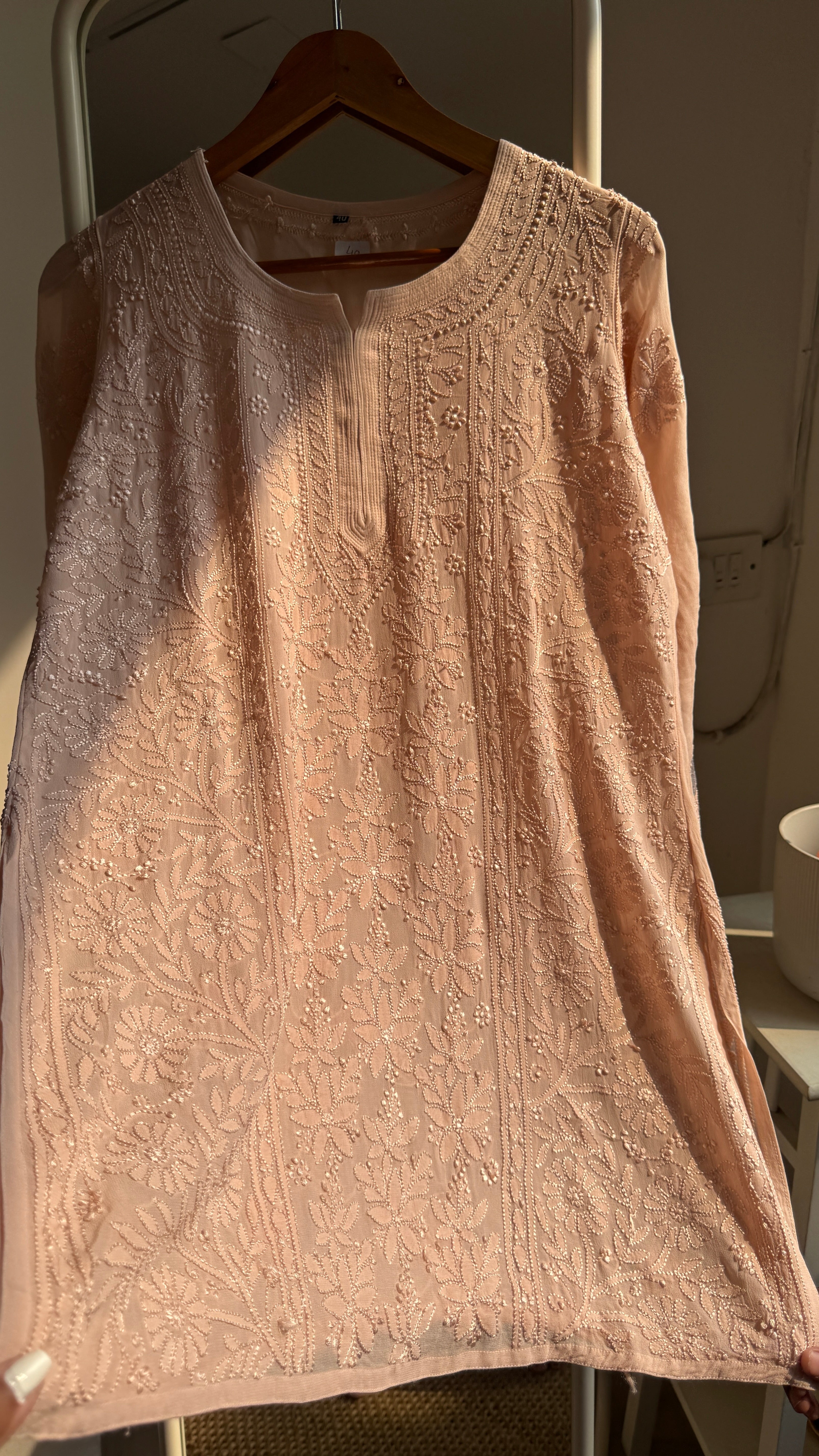 Chikankari Viscose Georgette short Top in Nude Beige