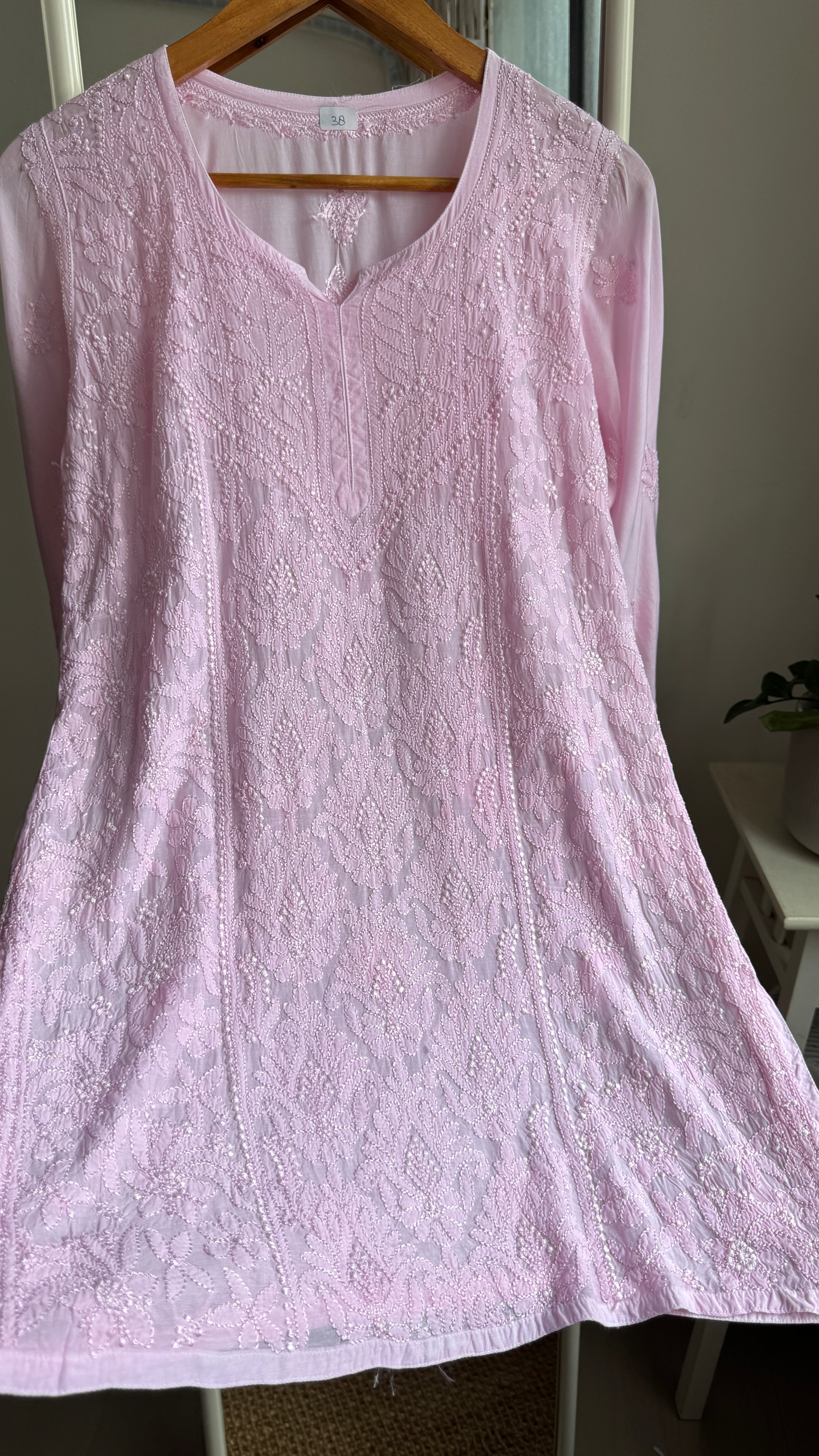 Chikankari Muslin short Top in Pink - HOOR Collection
