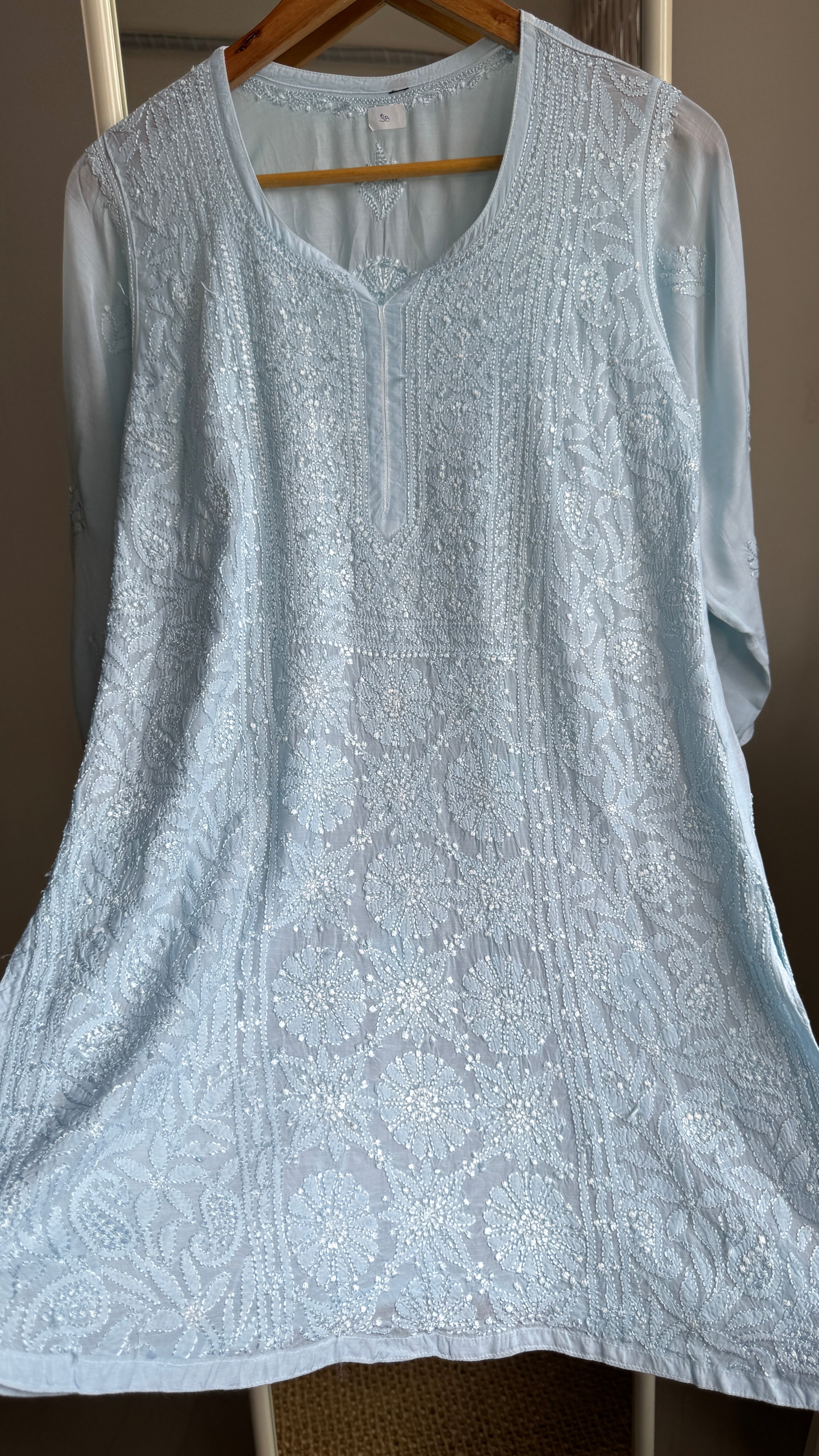 Chikankari Muslin short Top in Blue - HOOR Collection