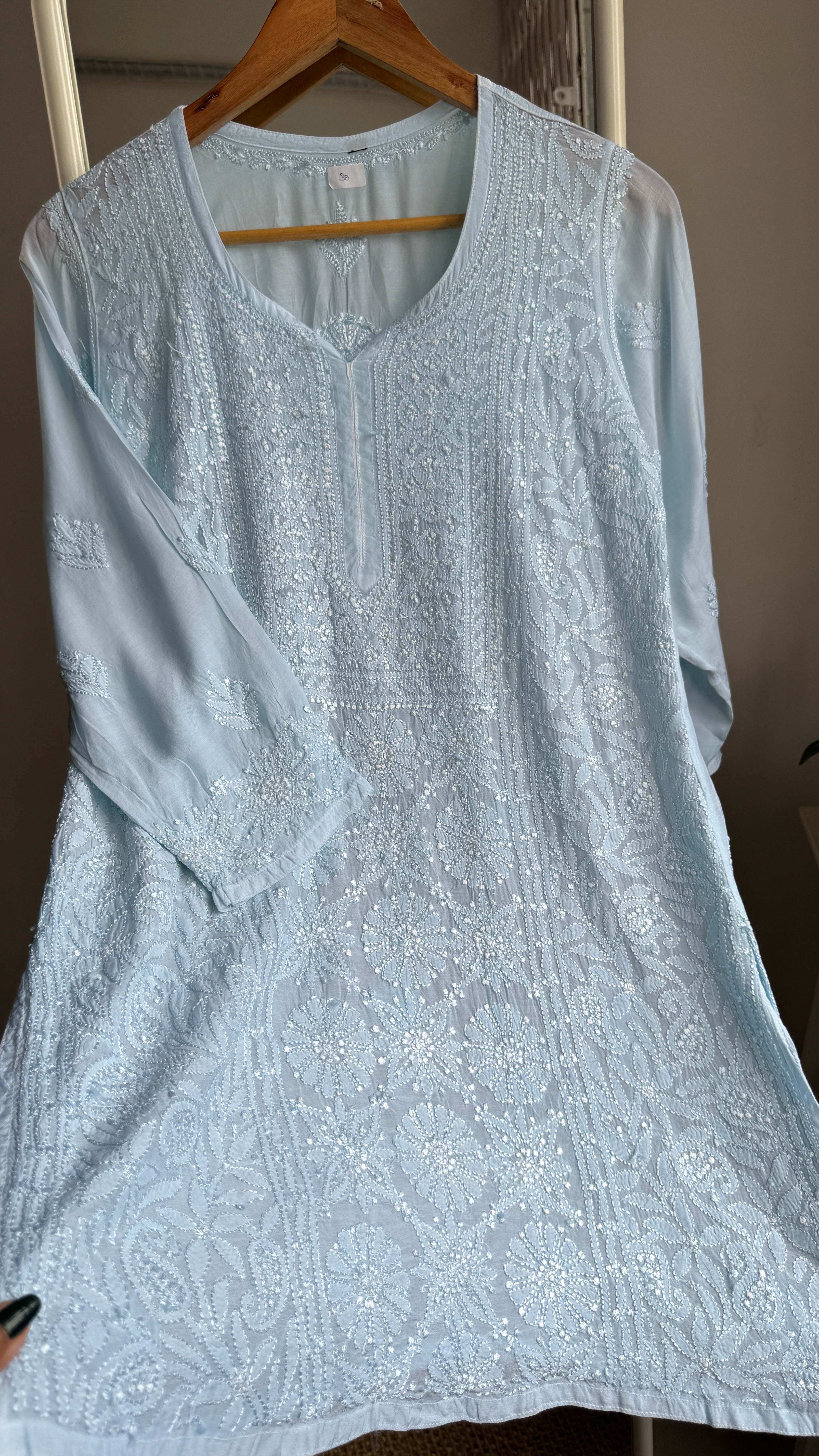 Chikankari Muslin short Top in Blue - HOOR Collection