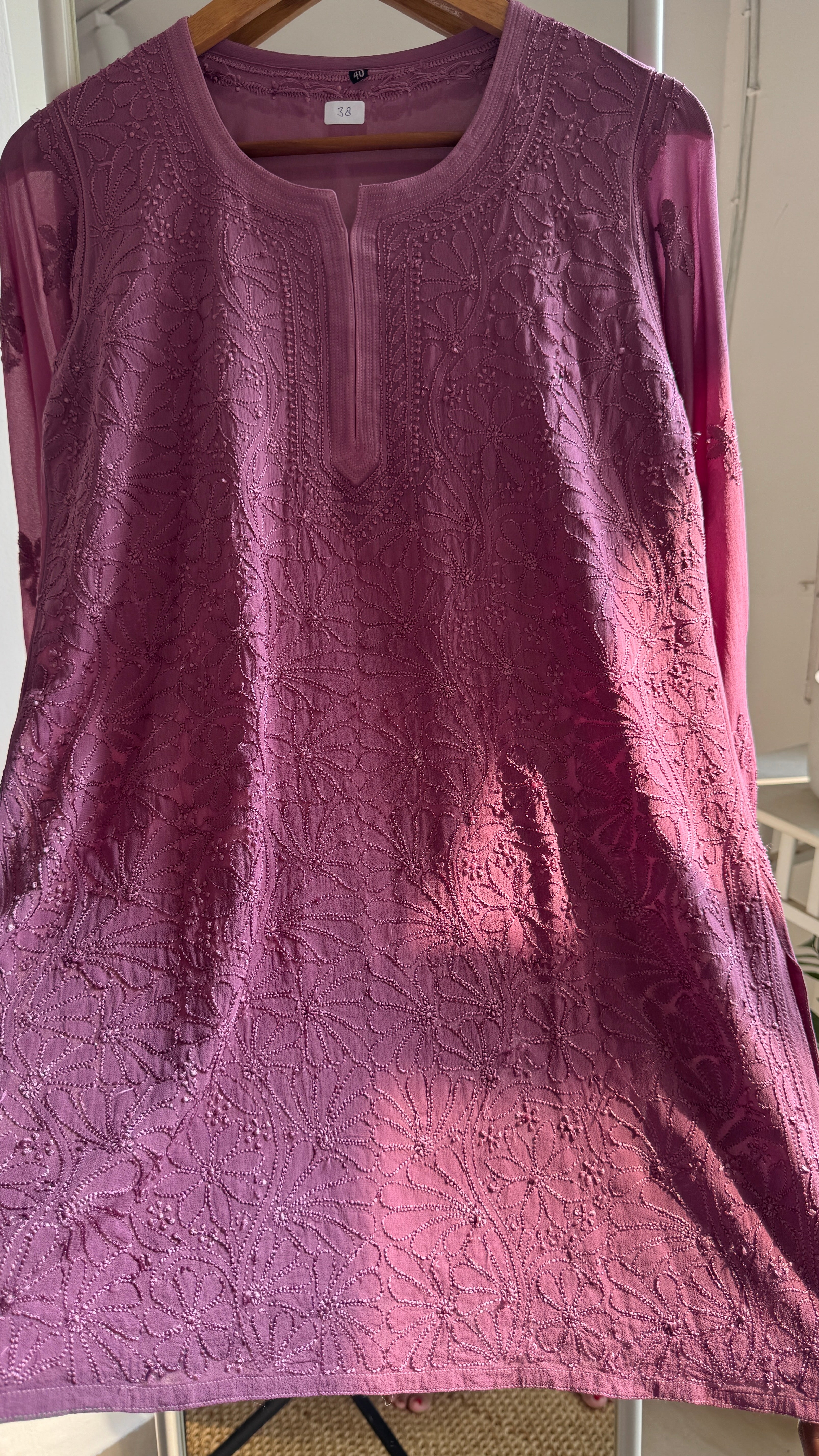 Chikankari Viscose Georgette short Top in Mauve-1