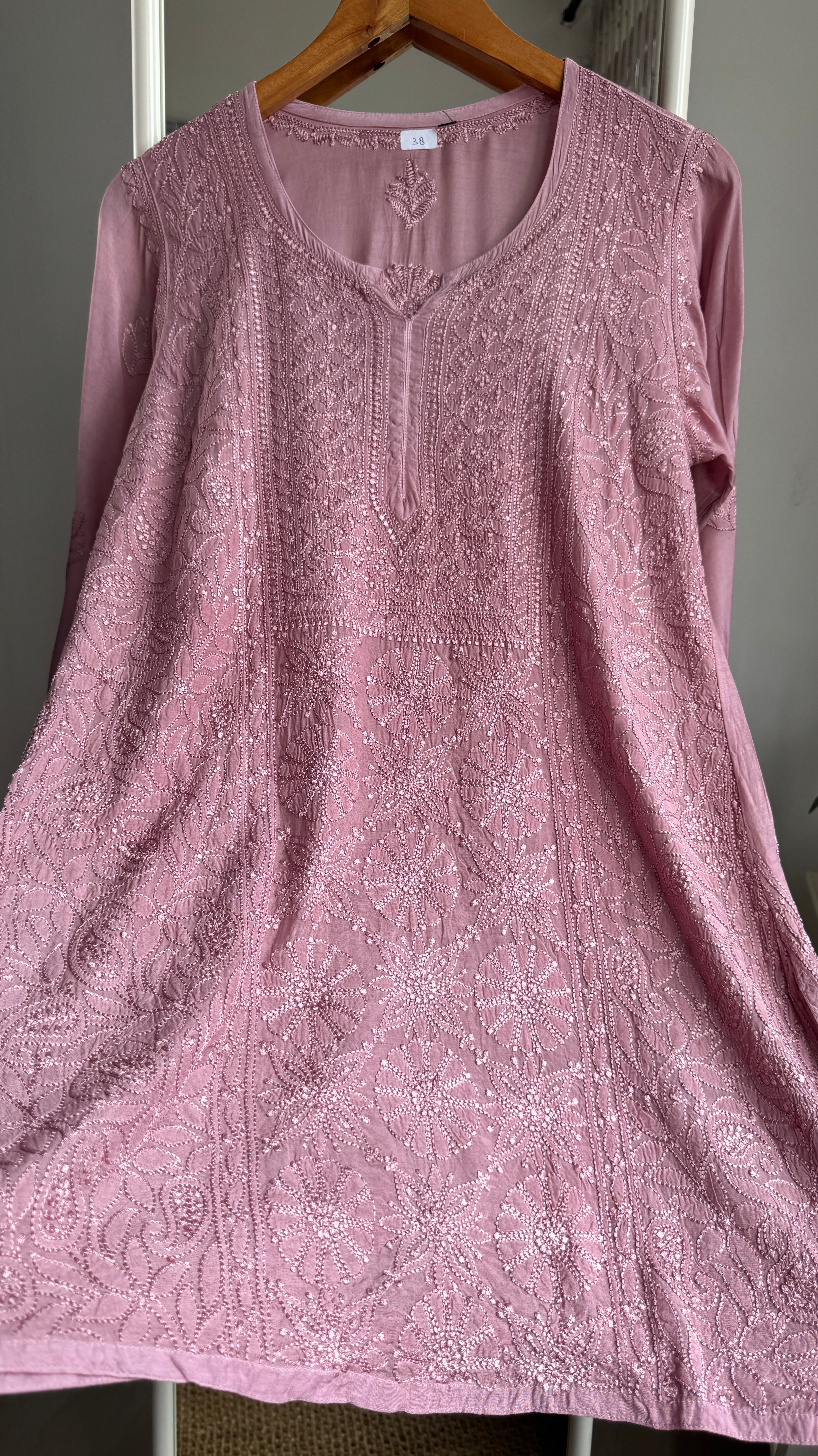 Chikankari Muslin short Top in Onion Pink - HOOR Collection