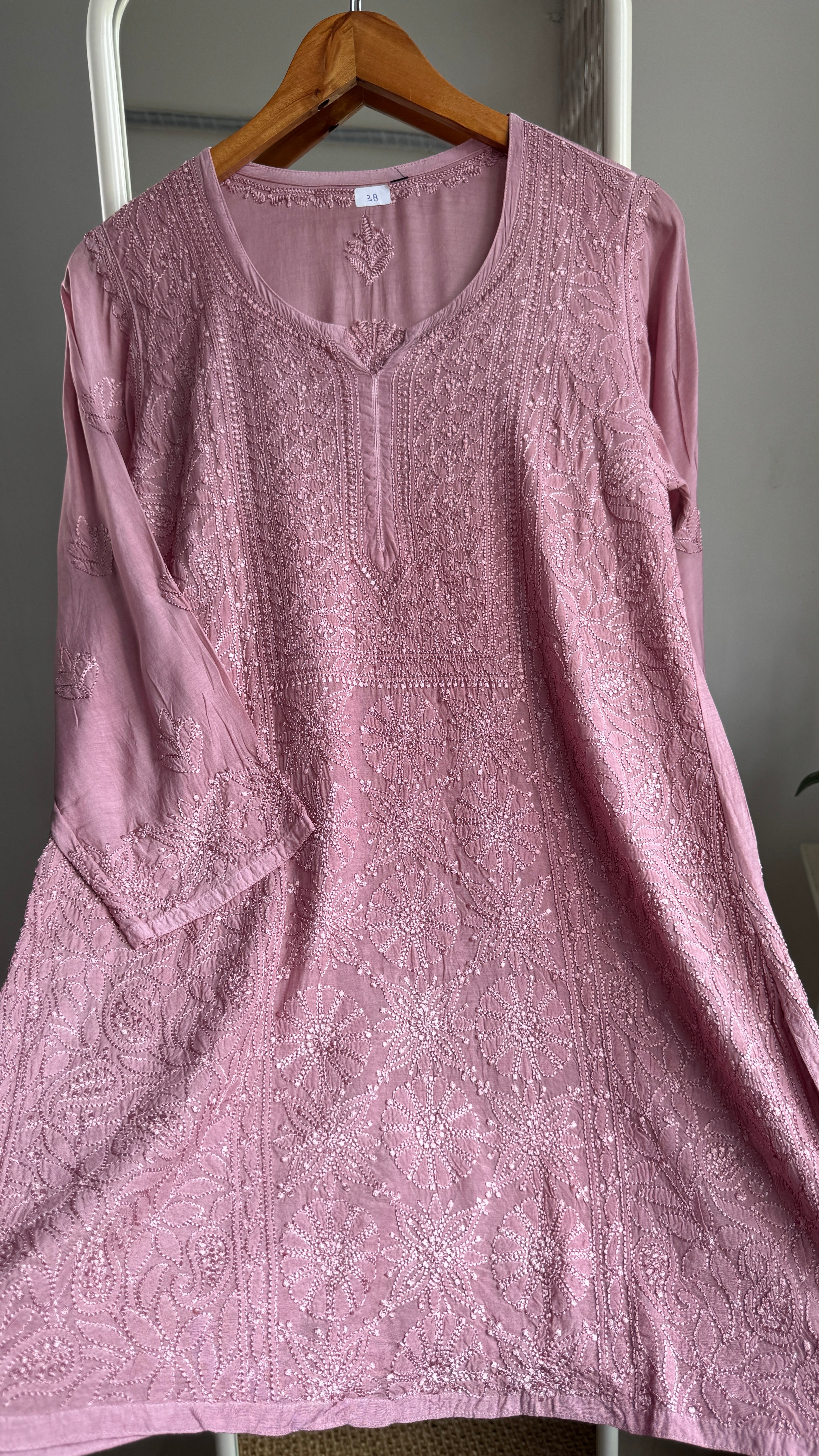 Chikankari Muslin short Top in Onion Pink - HOOR Collection
