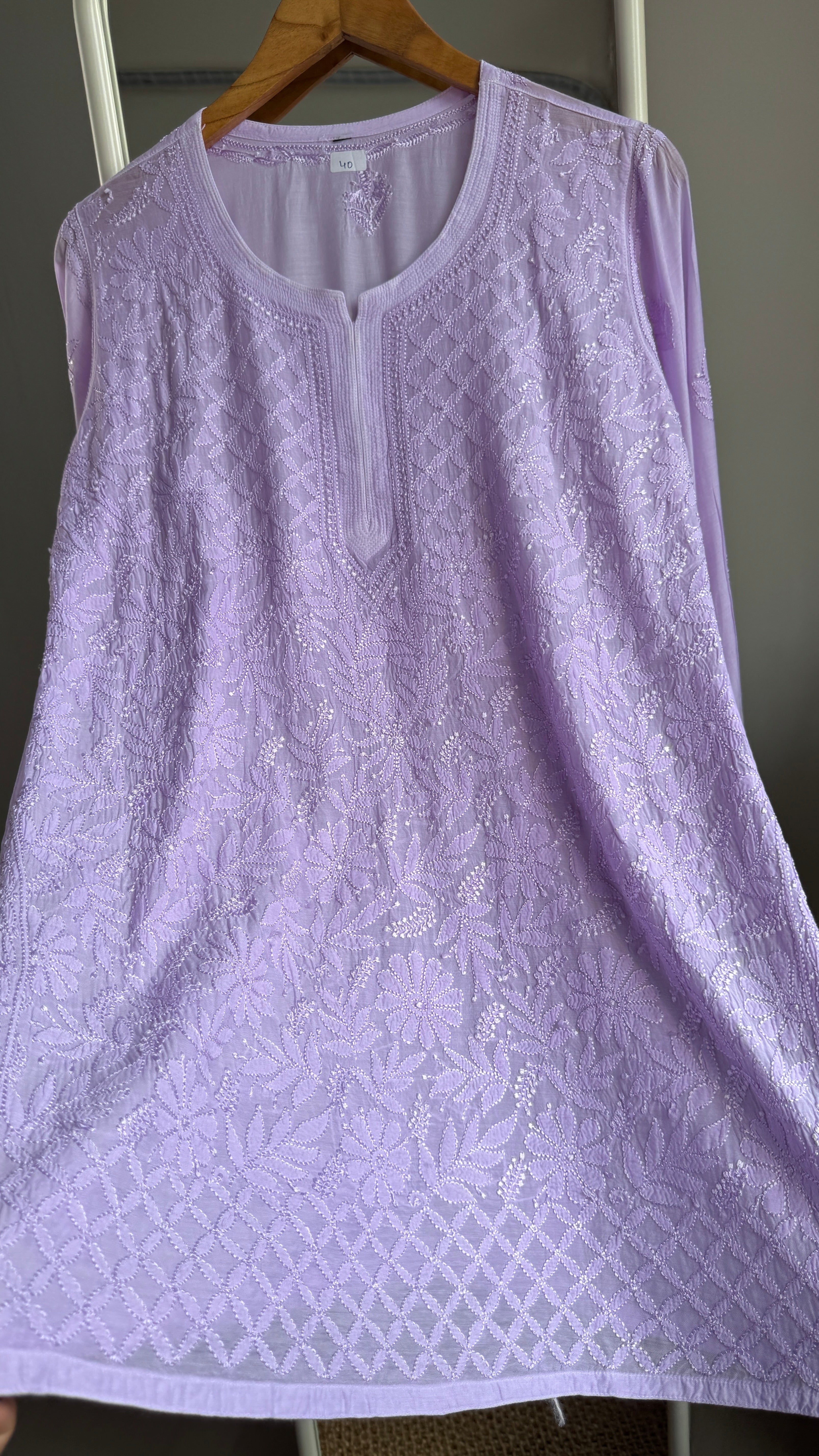 Chikankari Muslin short Top in Lilac - HOOR Collection