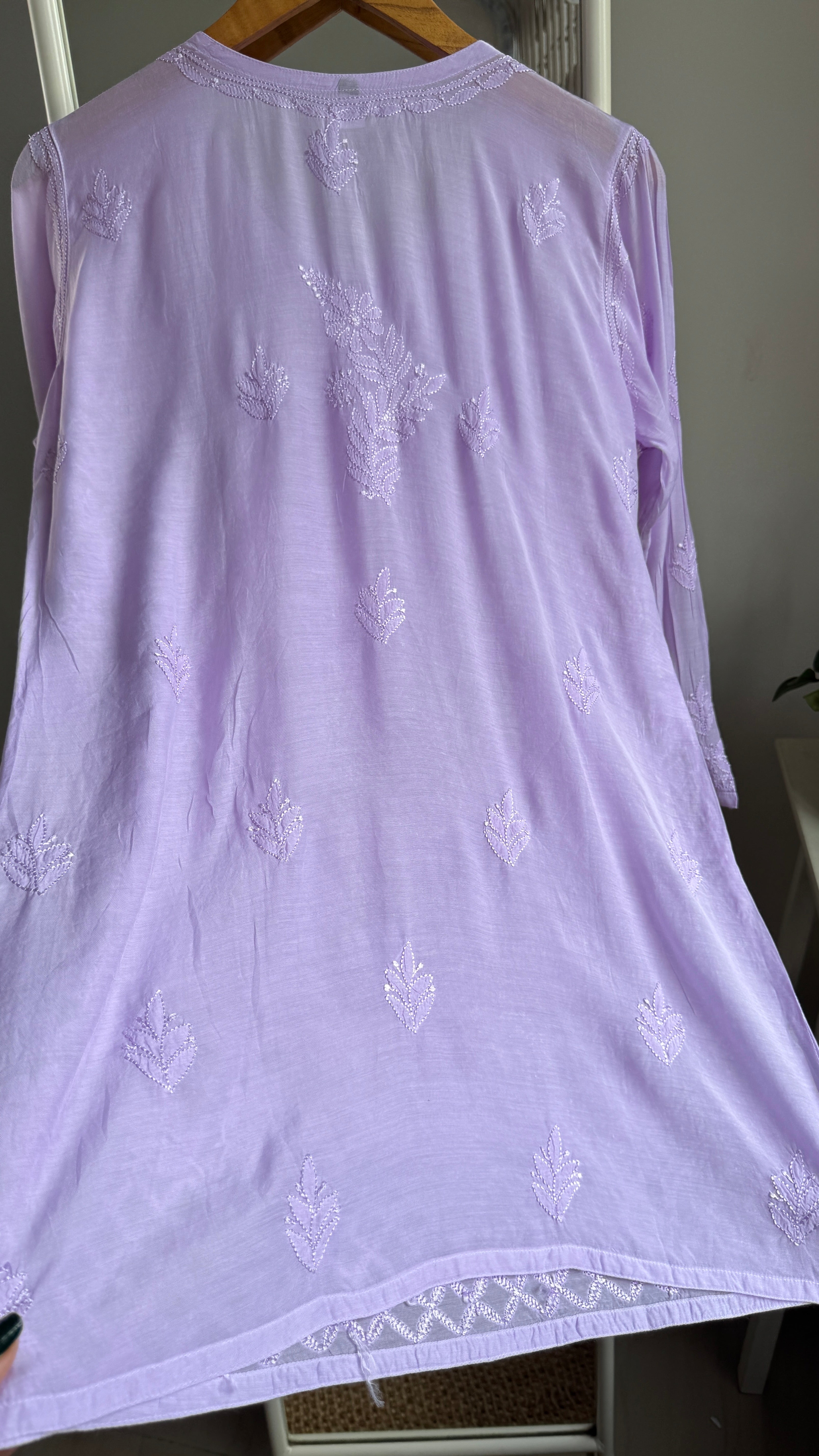 Chikankari Muslin short Top in Lilac - HOOR Collection