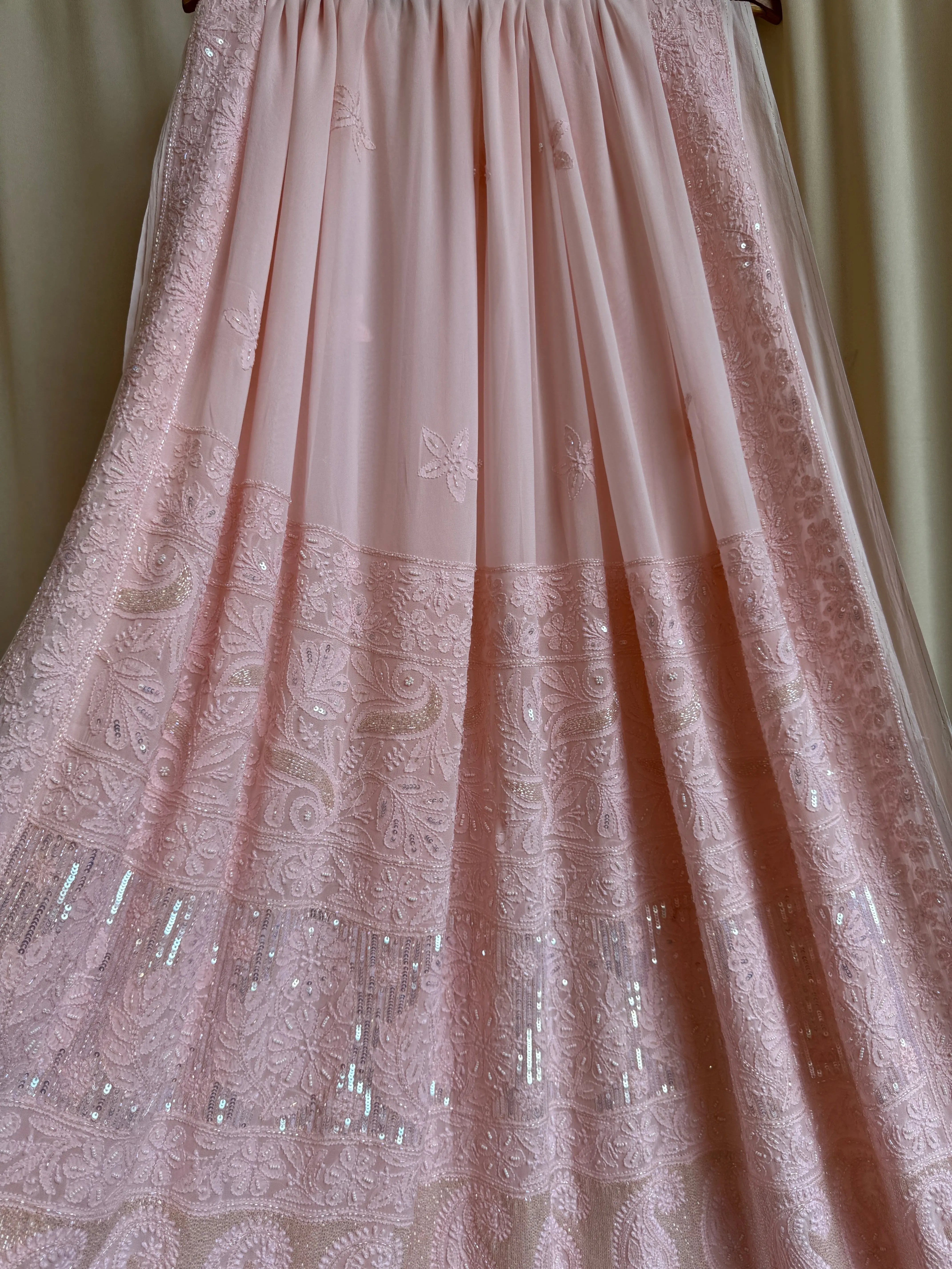 Viscose Peach Chikankari saree with Pearl embellishments ARIAA CHIKANKARI