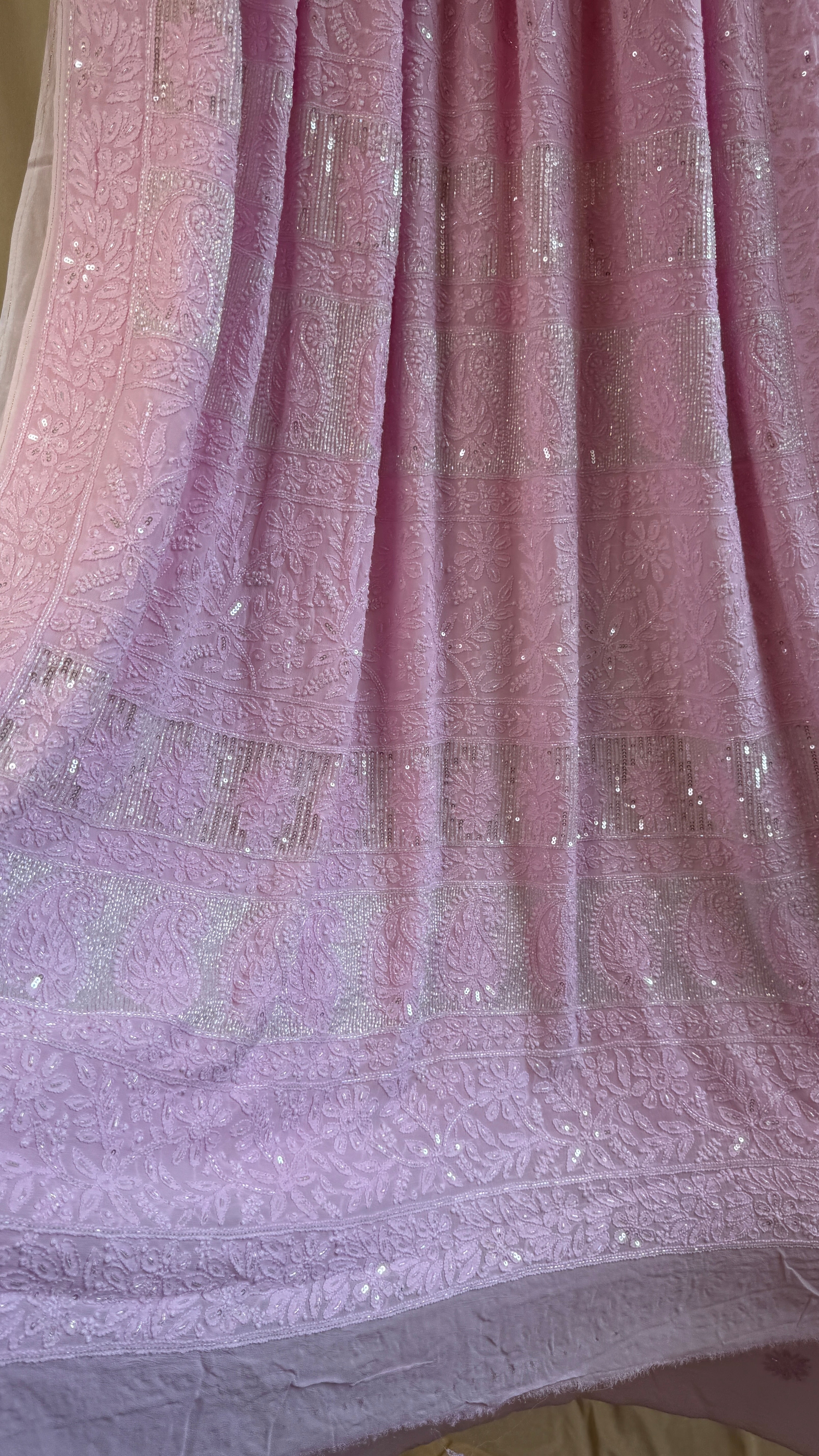 Viscose Chikankari saree with Pearl embellishments - Pink