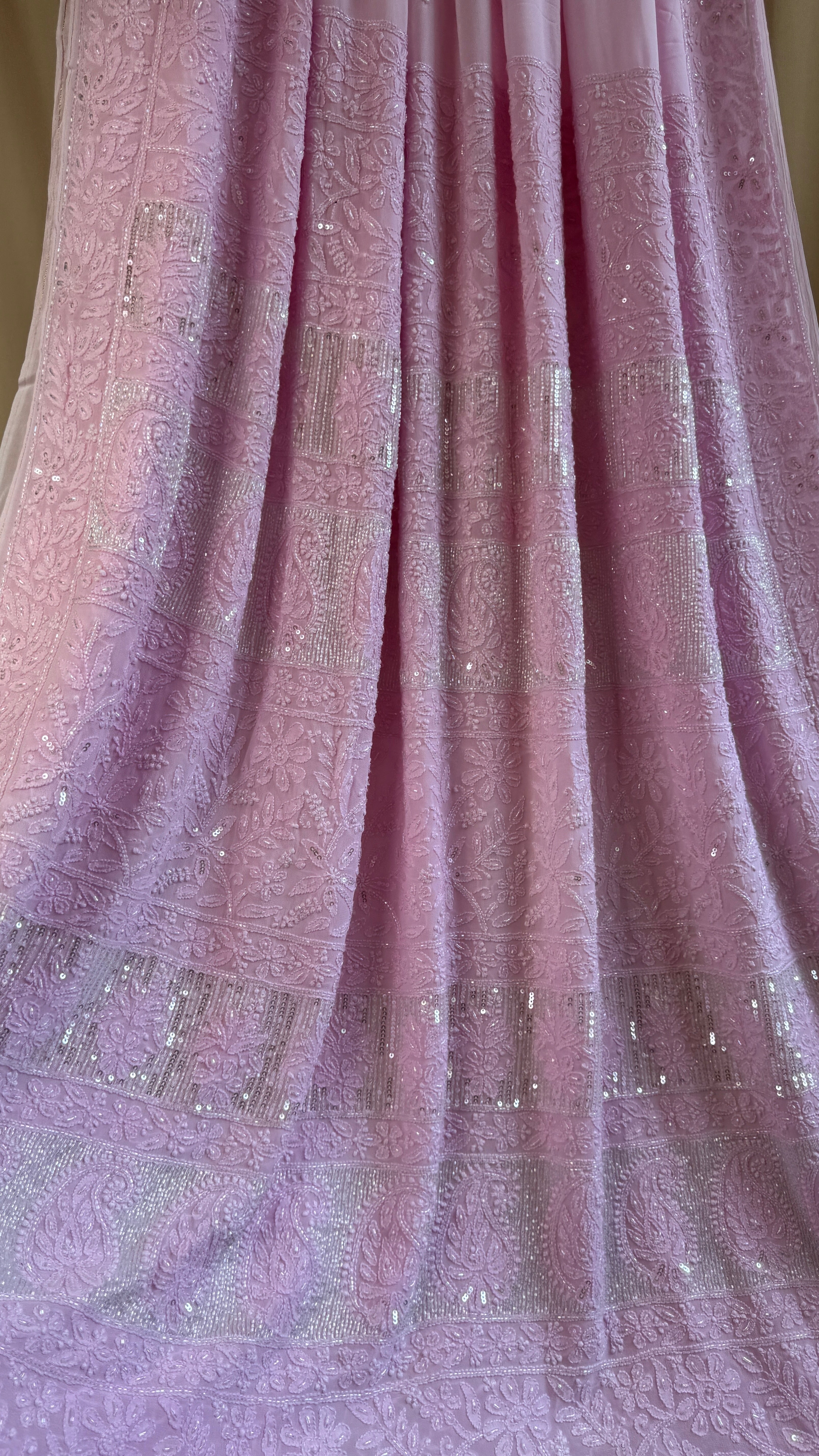 Viscose Chikankari saree with Pearl embellishments - Pink