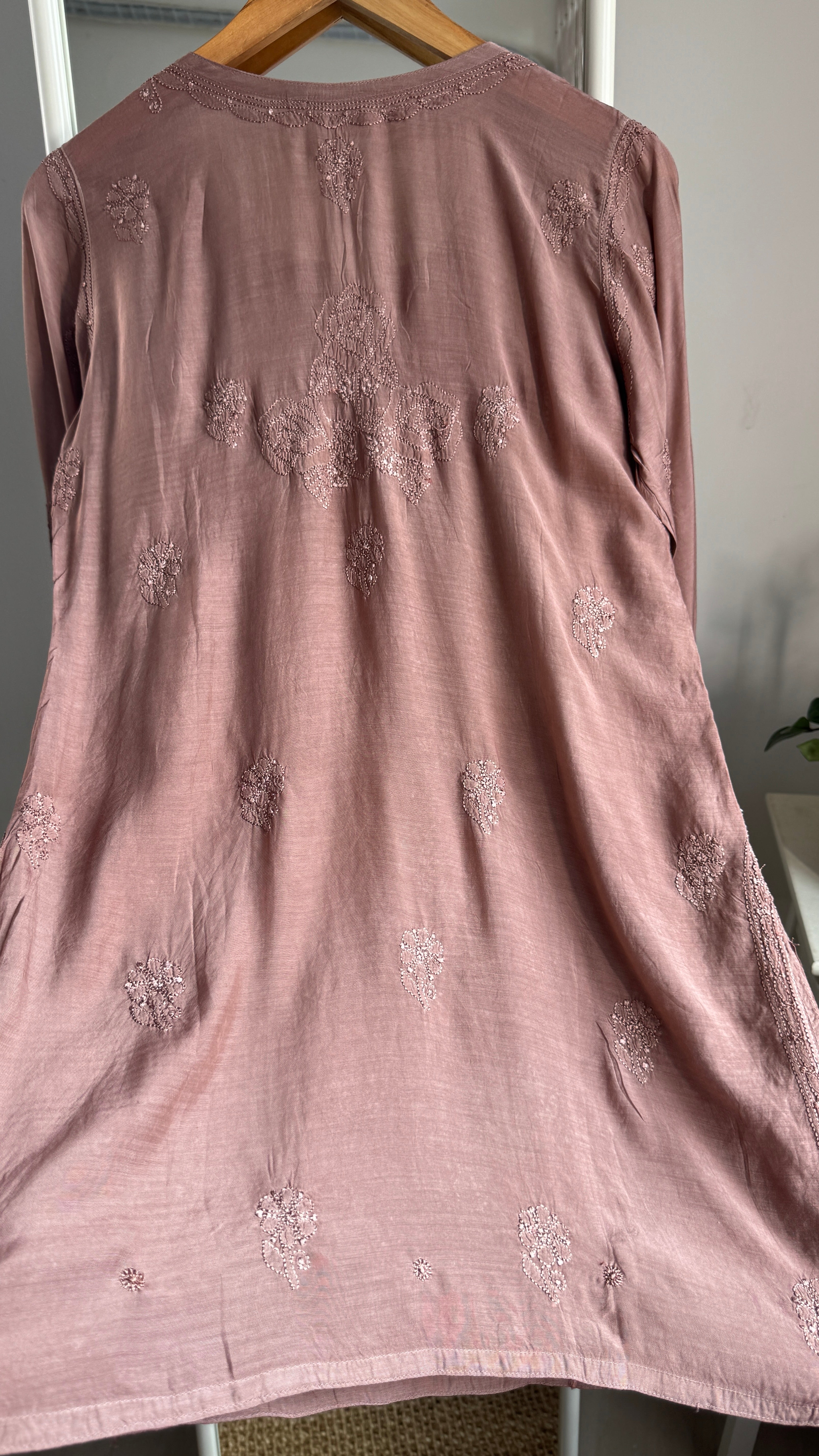 Chikankari Muslin short Top in Dusky Rose - HOOR Collection