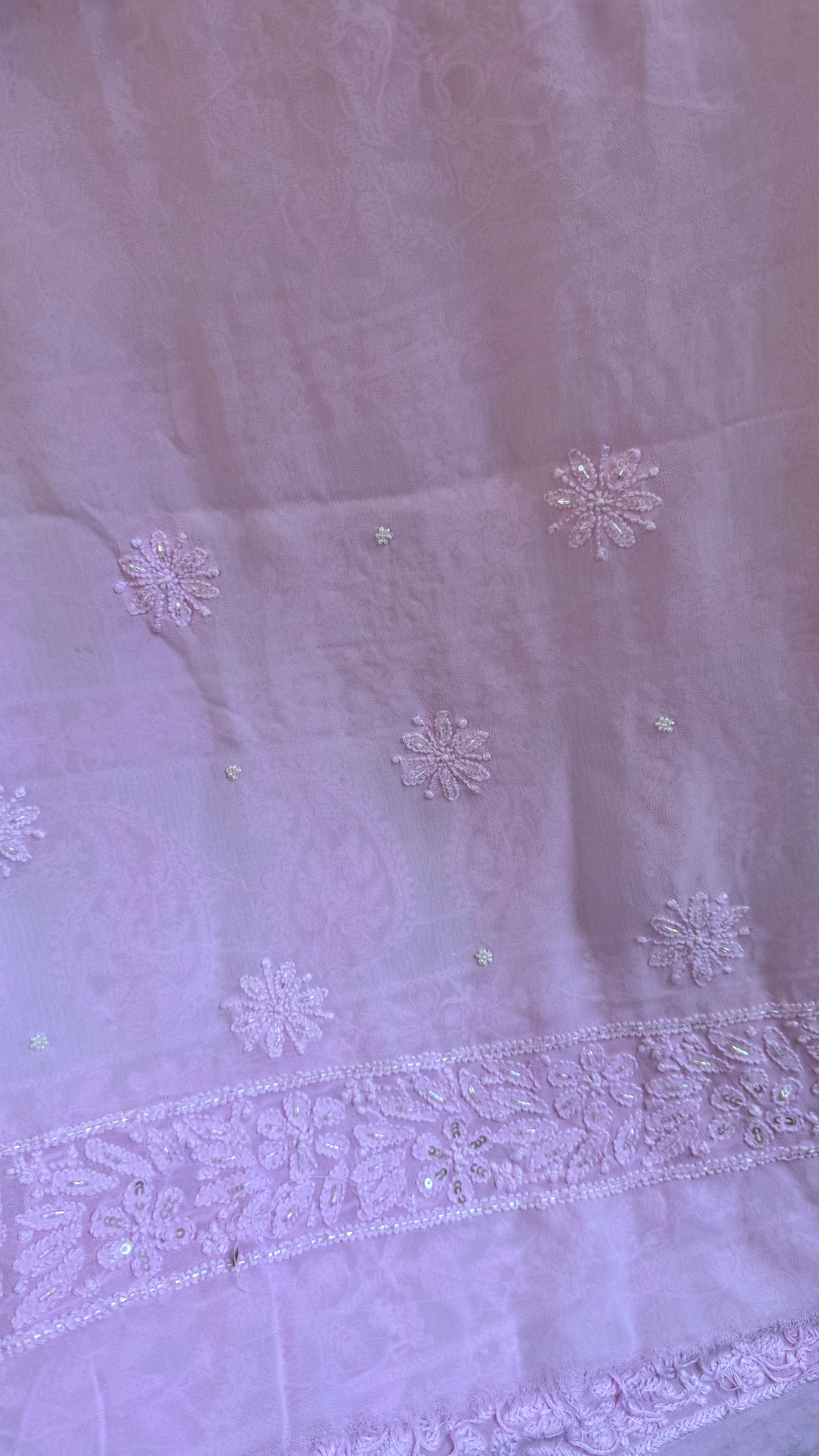 Viscose Chikankari saree with Pearl embellishments - Pink